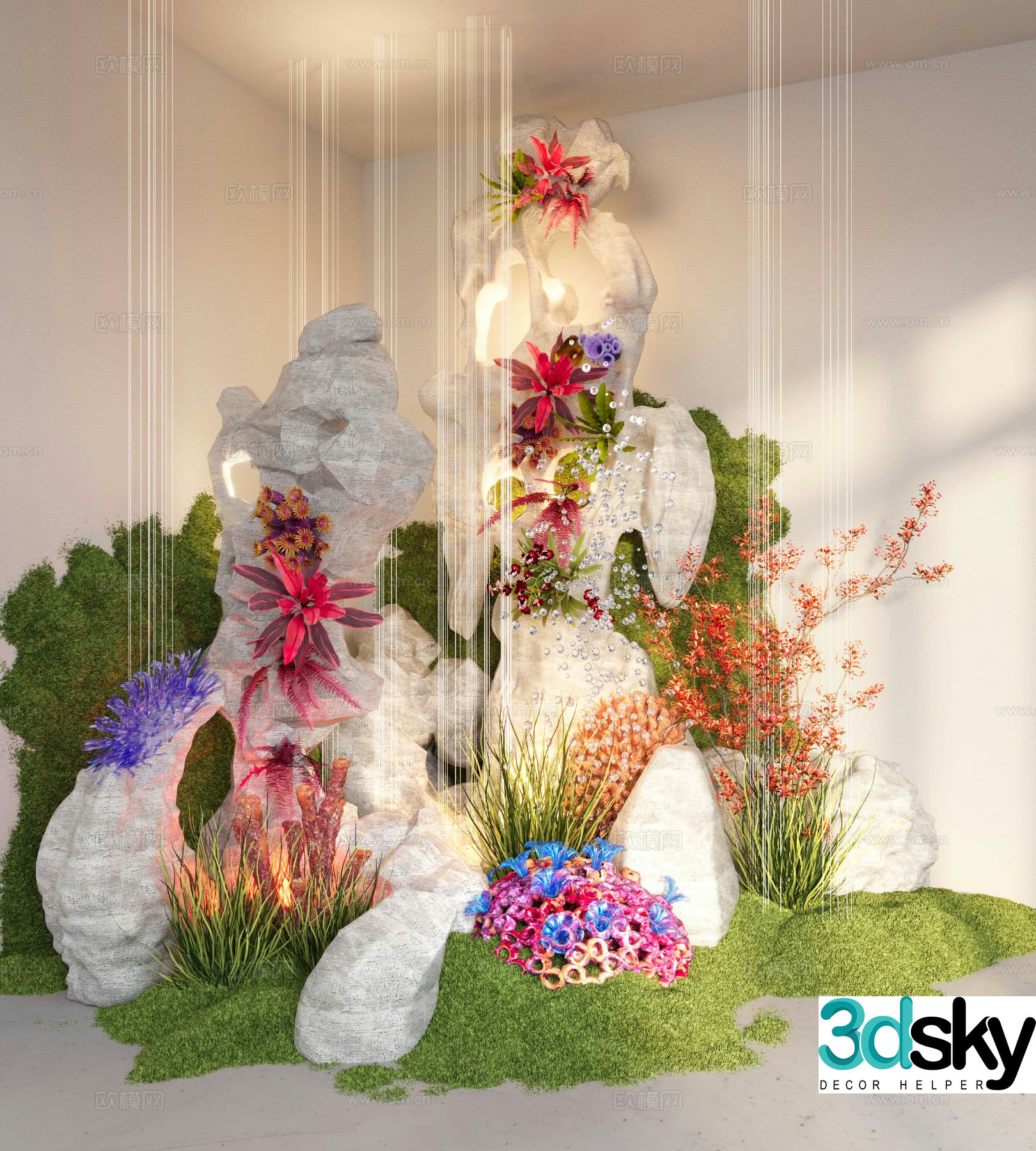 Modern interior installation landscape moss landscaping stone landscaping 3d model