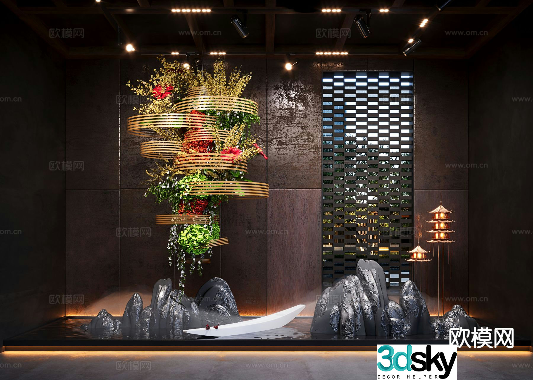 New Chinese style indoor landscaping bryophytes hanging plant landscaping 3d model