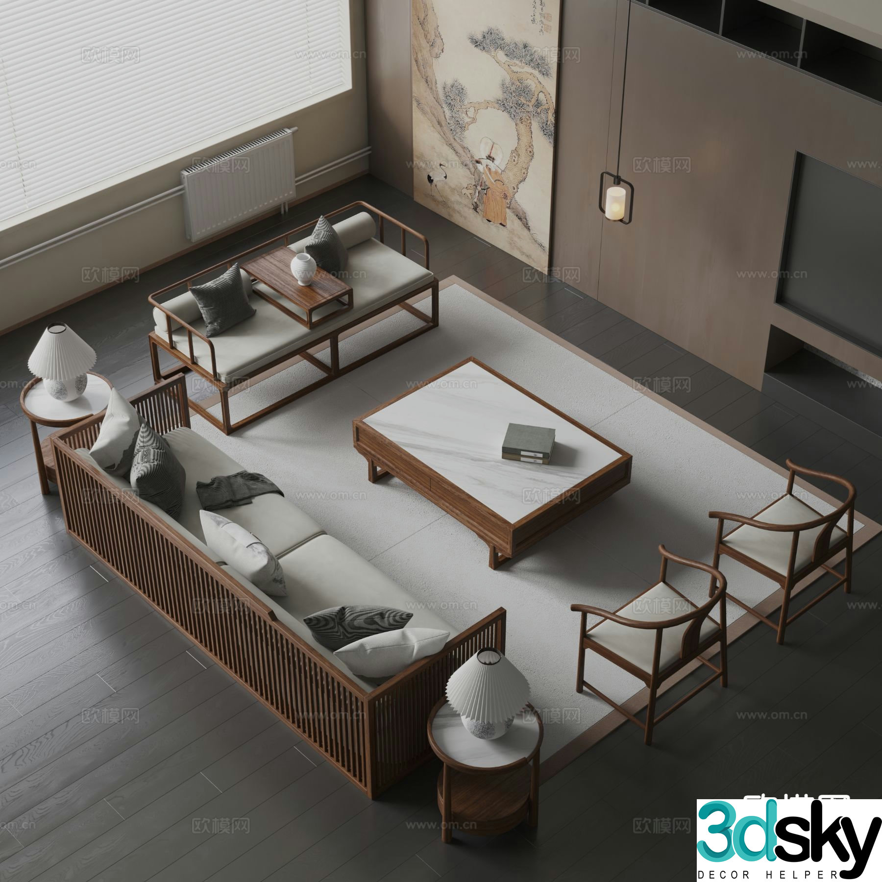 New Chinese style modular sofa 3d model
