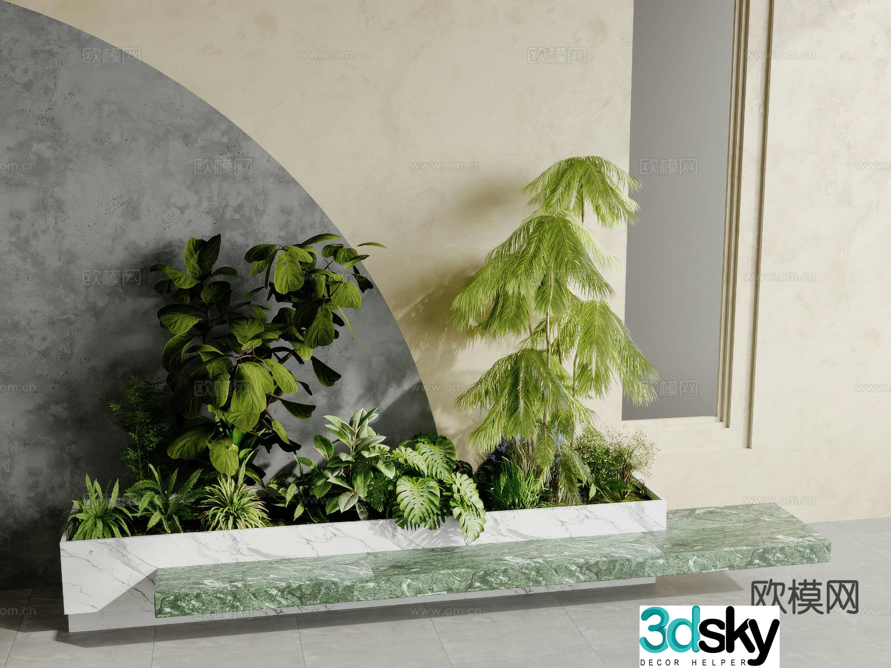Green plant pile Landscape green plants Tree pool chair Flower tank 3D model