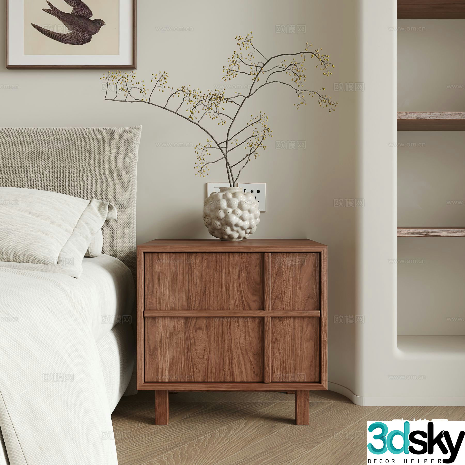 Wabi-sabi style bedside table 3d model