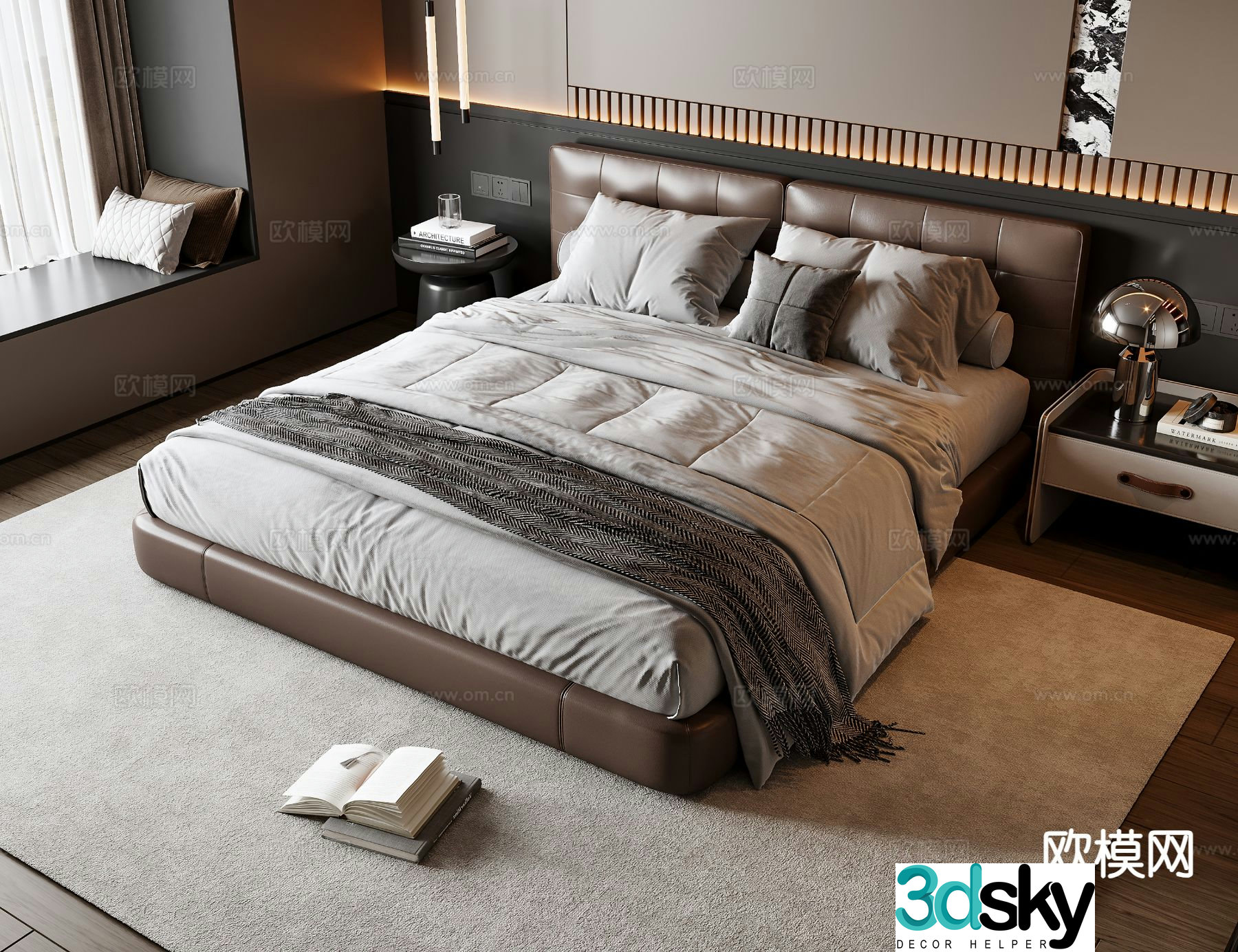 Italian double bed 3d model