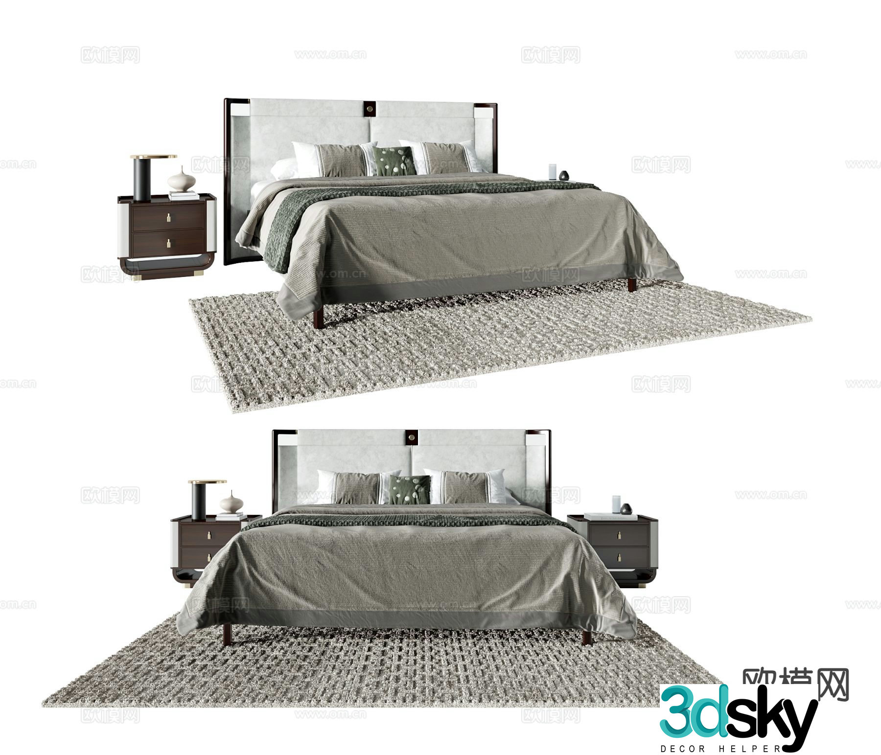New Chinese style double bed 3d model