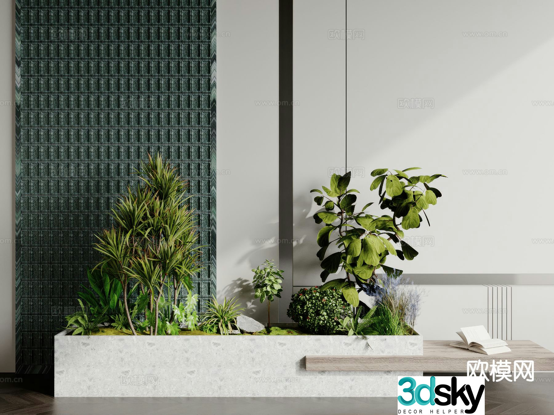 Green plant pile Landscape green plants Tree pool chair Flower tank 3D model