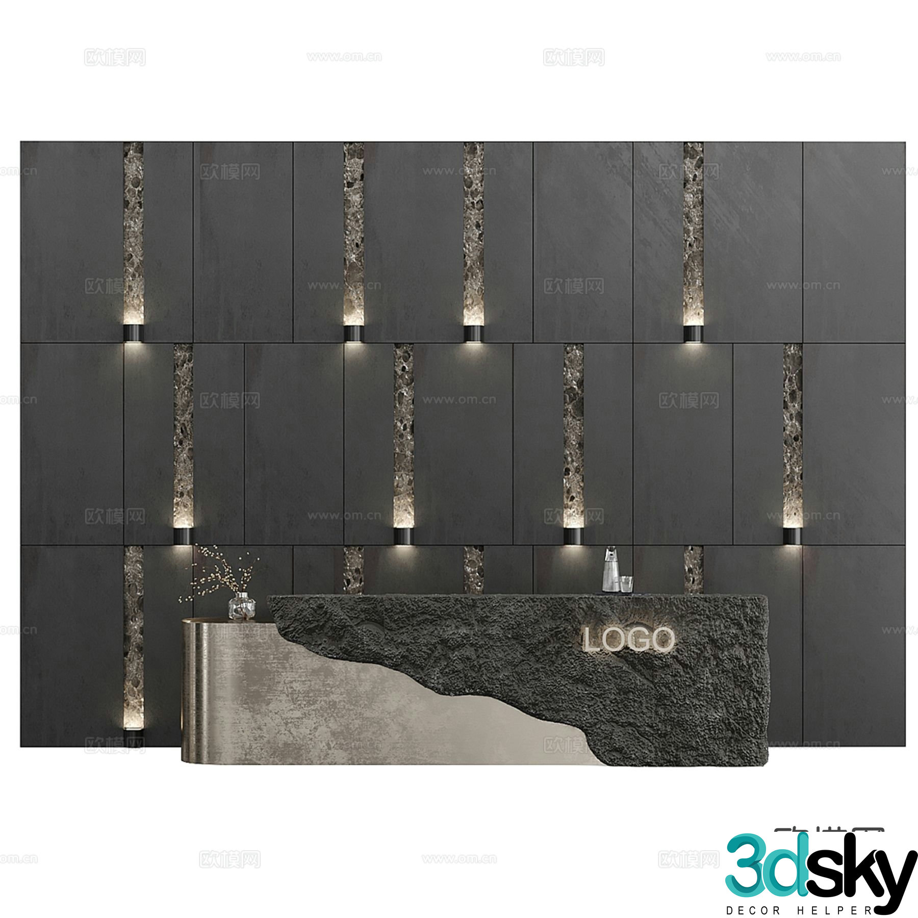 Modern front desk reception desk background wall 3d model