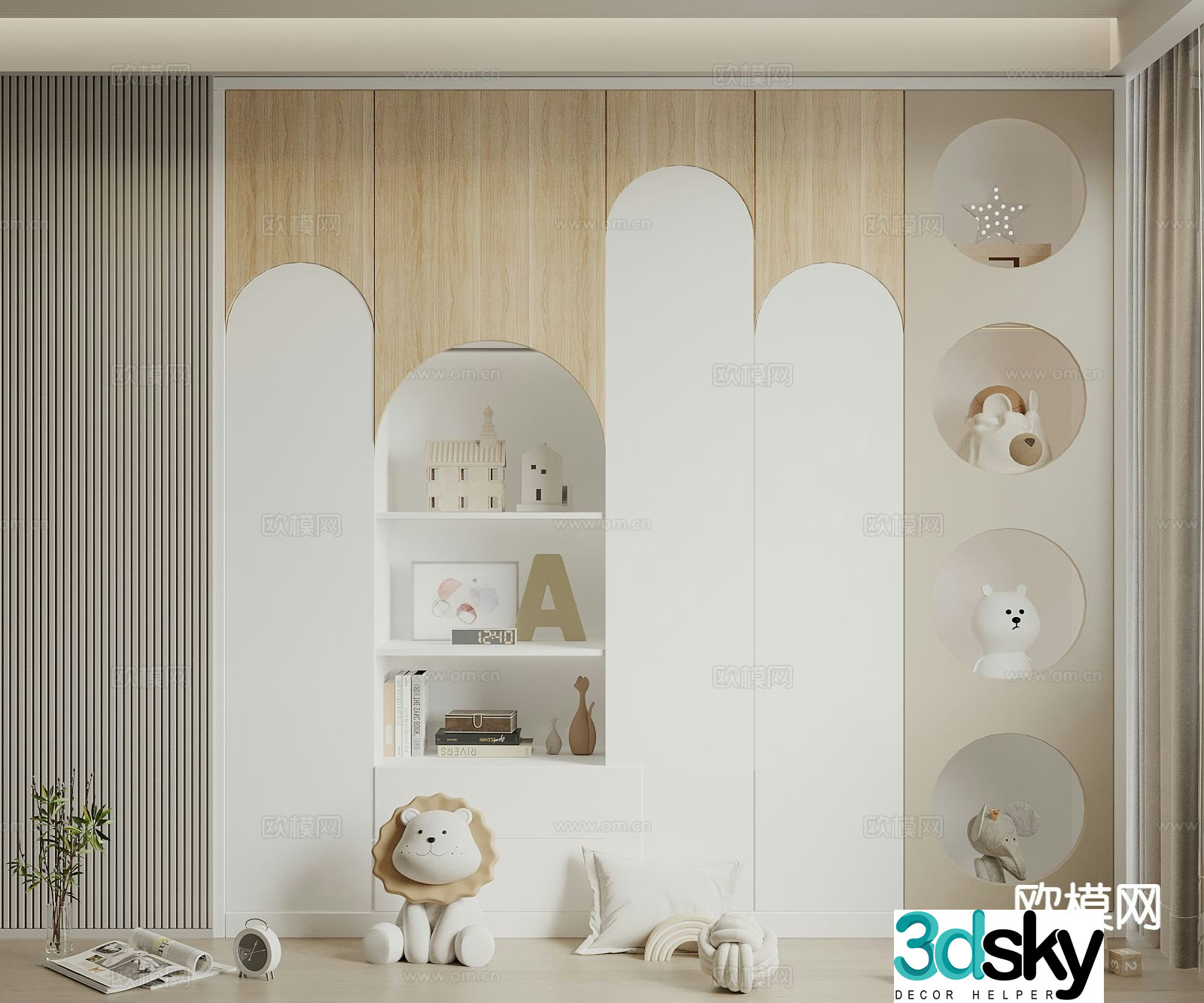 Cream style children’s cabinet children’s wardrobe 3d model