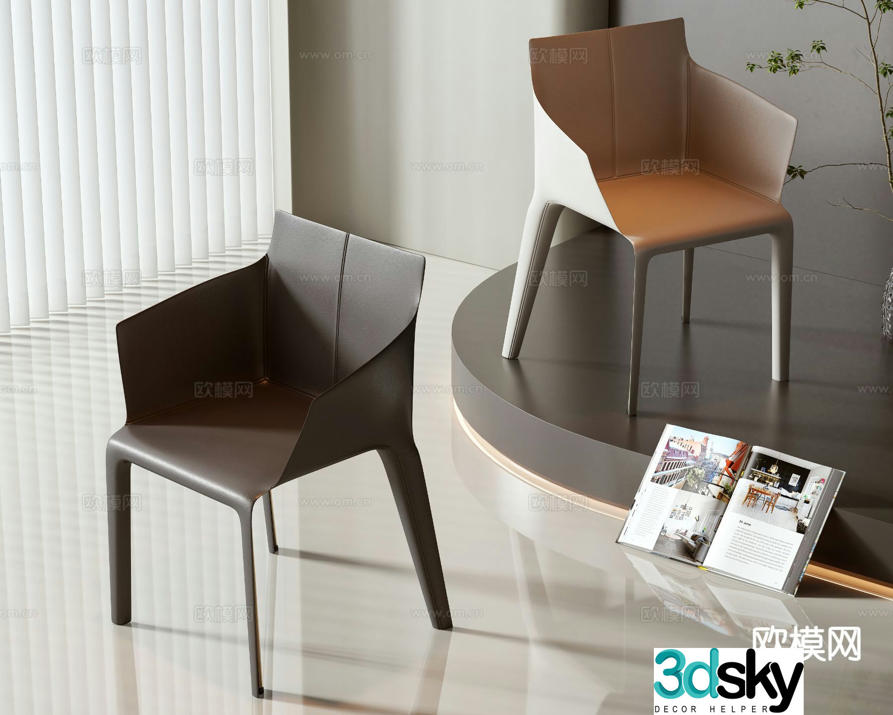 Modern single chair dining chair 3d model
