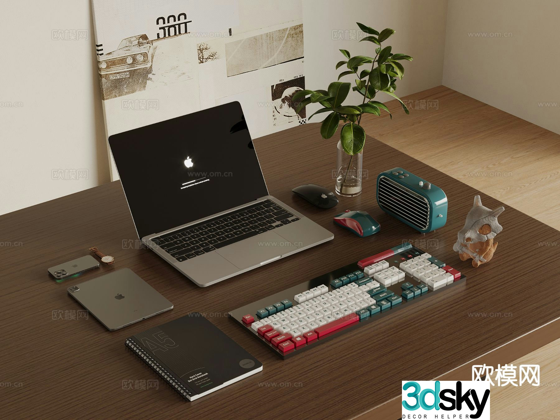 Computer Keyboard Watch Books Mobile Phone Tablet Desktop Ornaments 3D Model