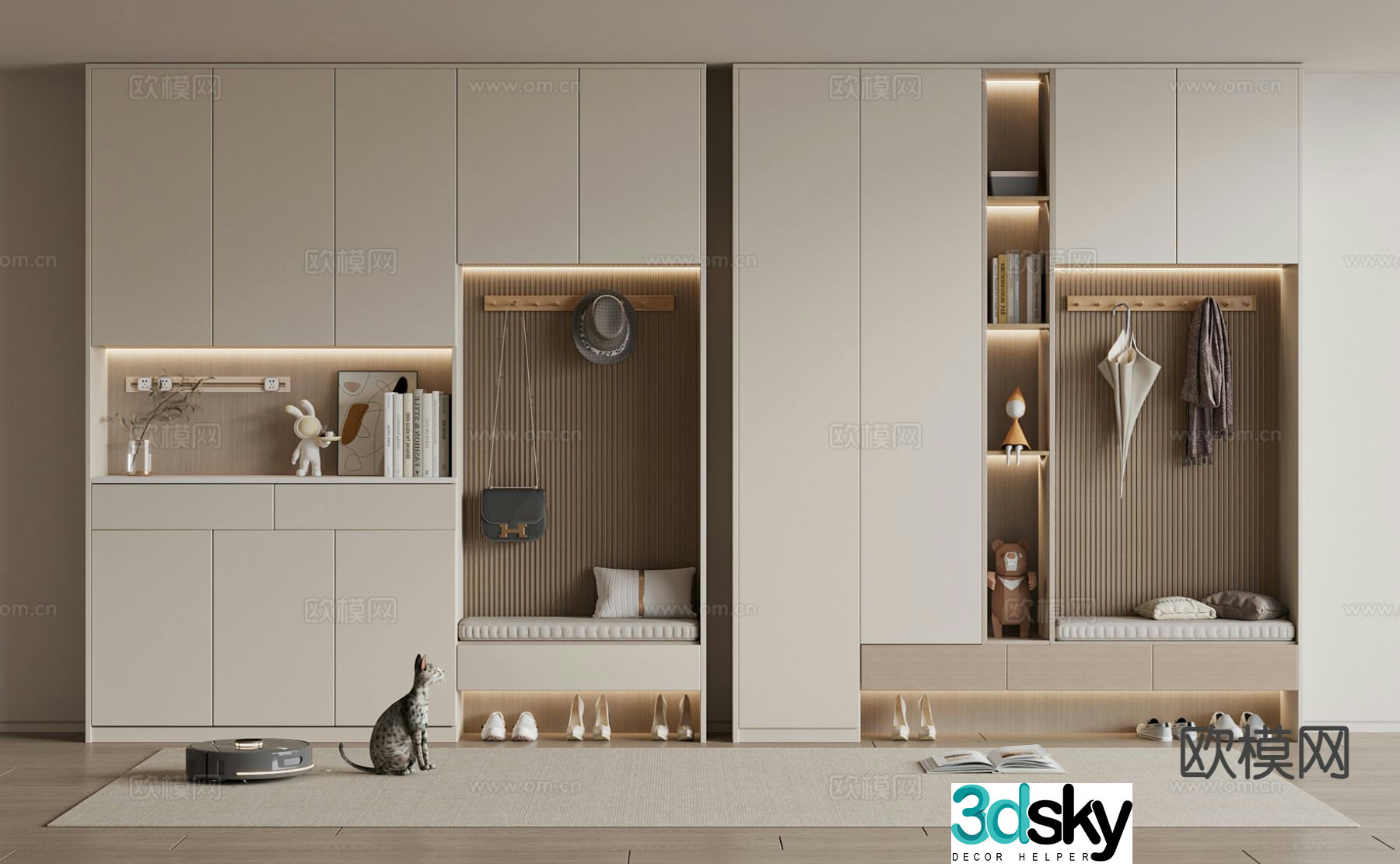 Cream style shoe cabinet 3d model
