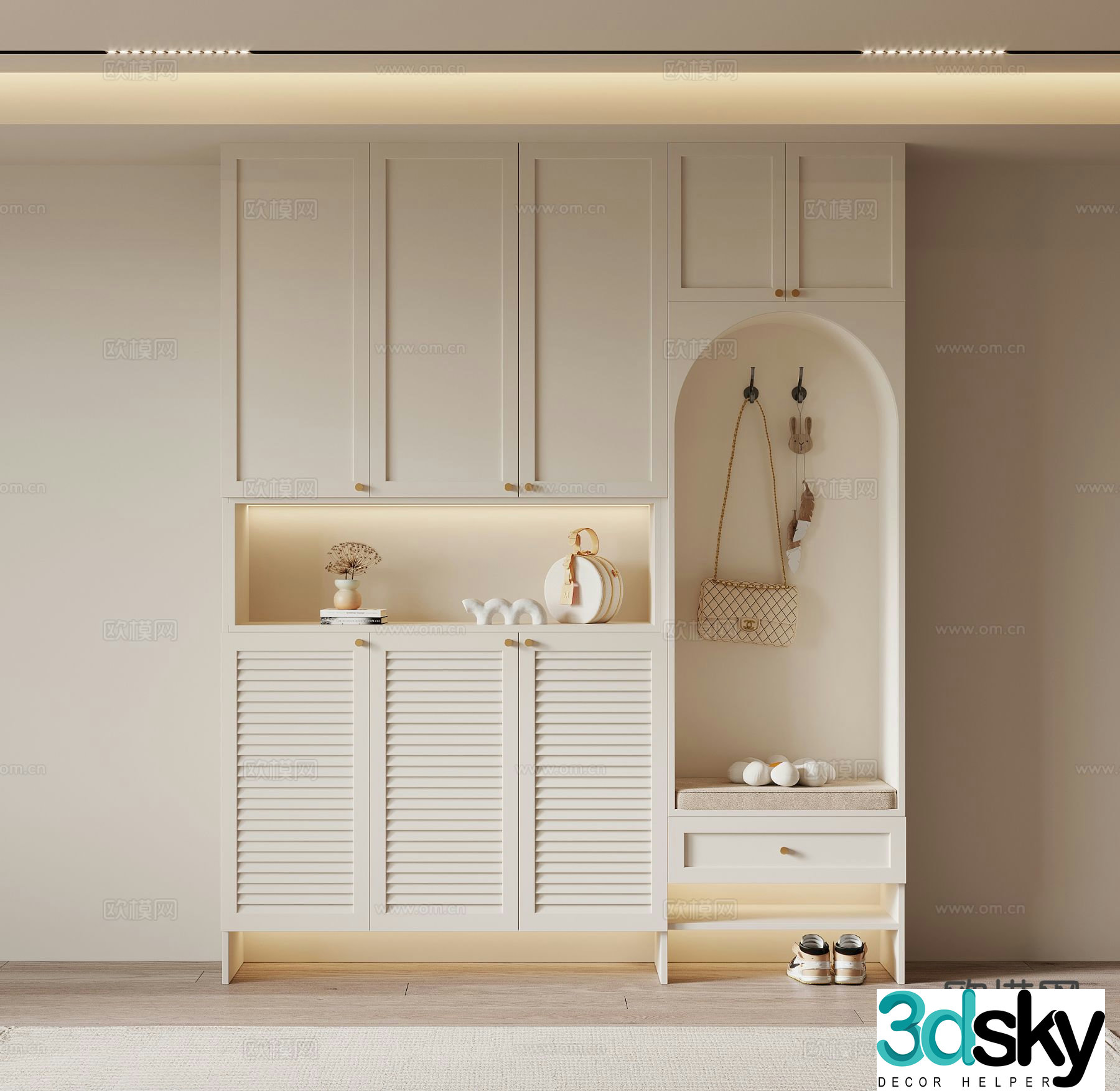 Creamy style shoe cabinet entrance shoe cabinet 3D model
