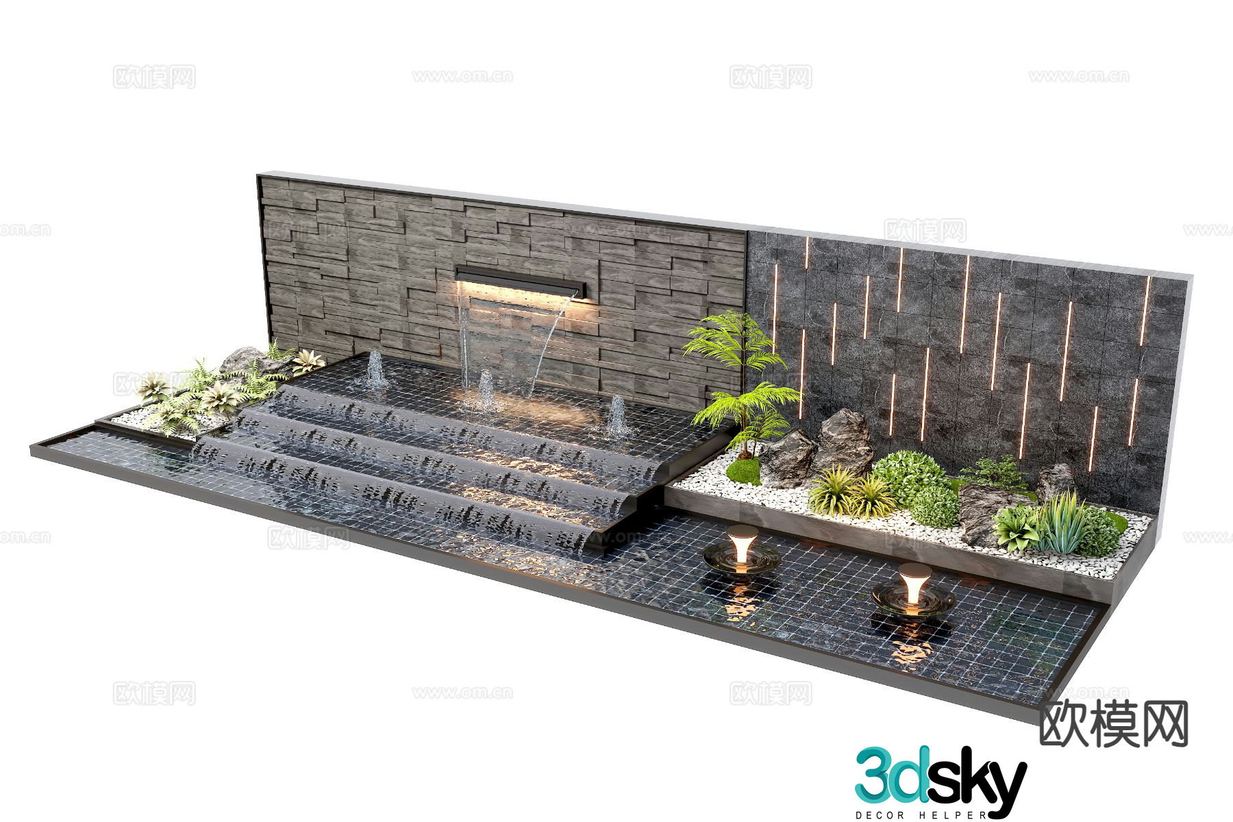 Modern landscape wall water feature stacked water feature wall 3d model