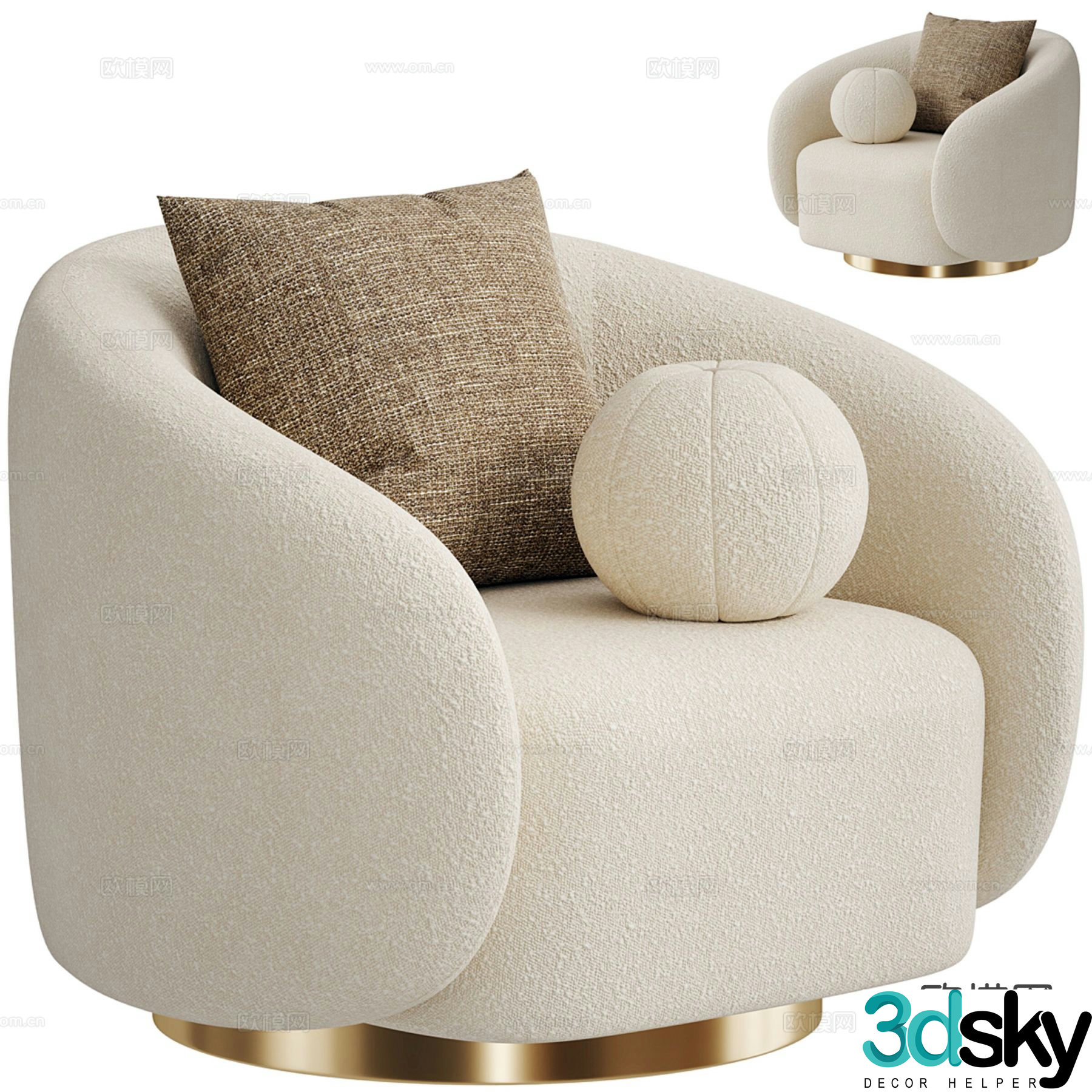 Cream style sofa chair single sofa 3d model