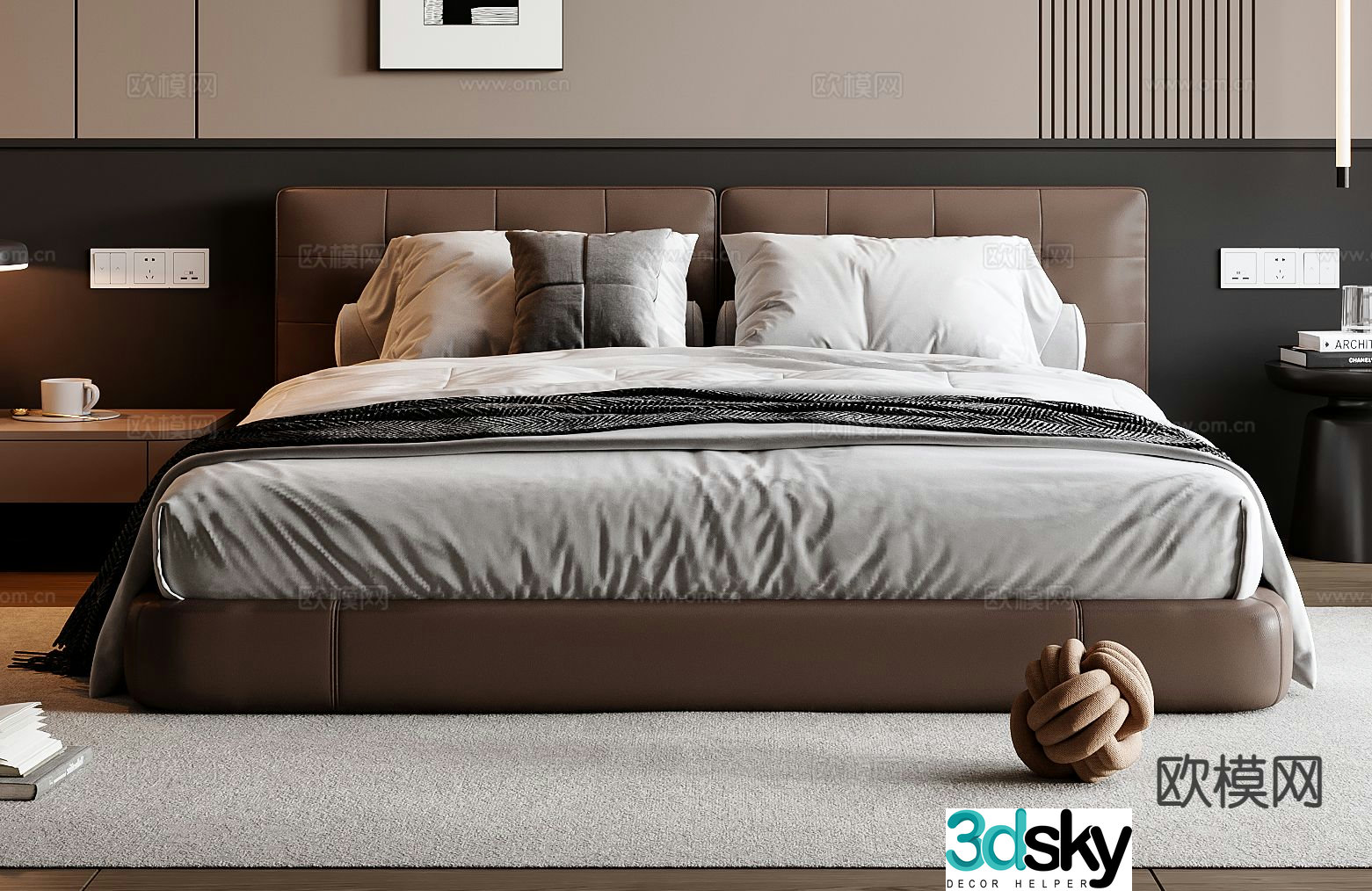 Italian double bed 3d model