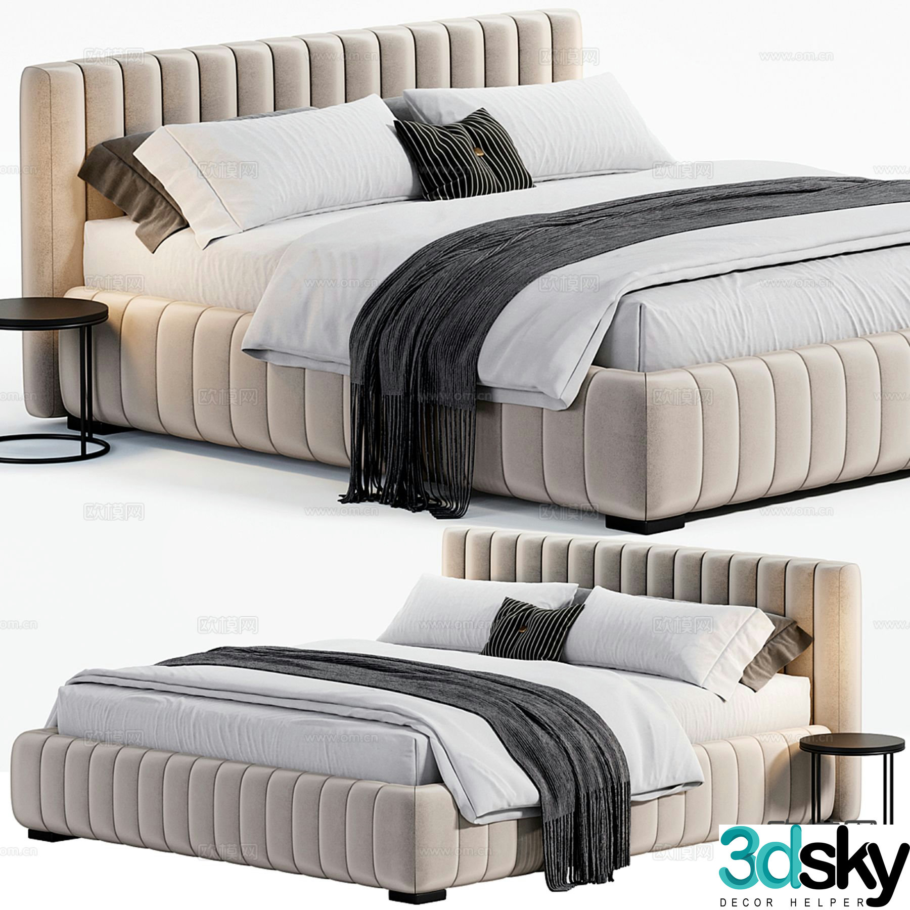 Light luxury double bed 3D model