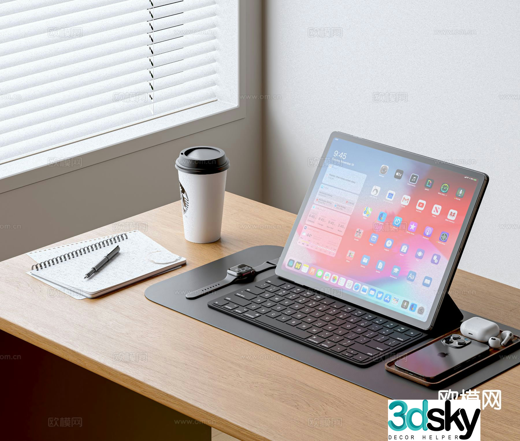 Tablet Headphones Mobile Phone Office Supplies 3d model