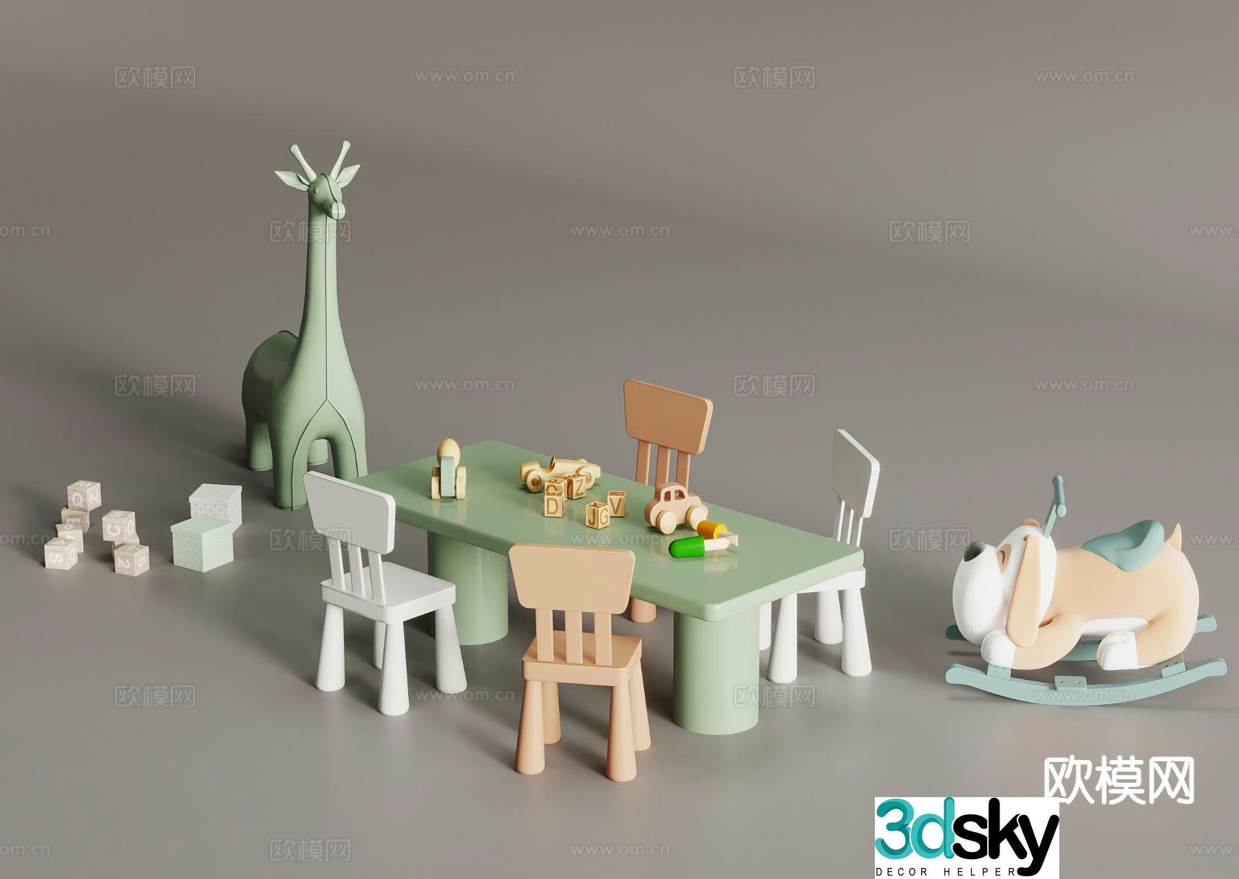 Children’s table and chair toys giraffe rocking chair 3d model