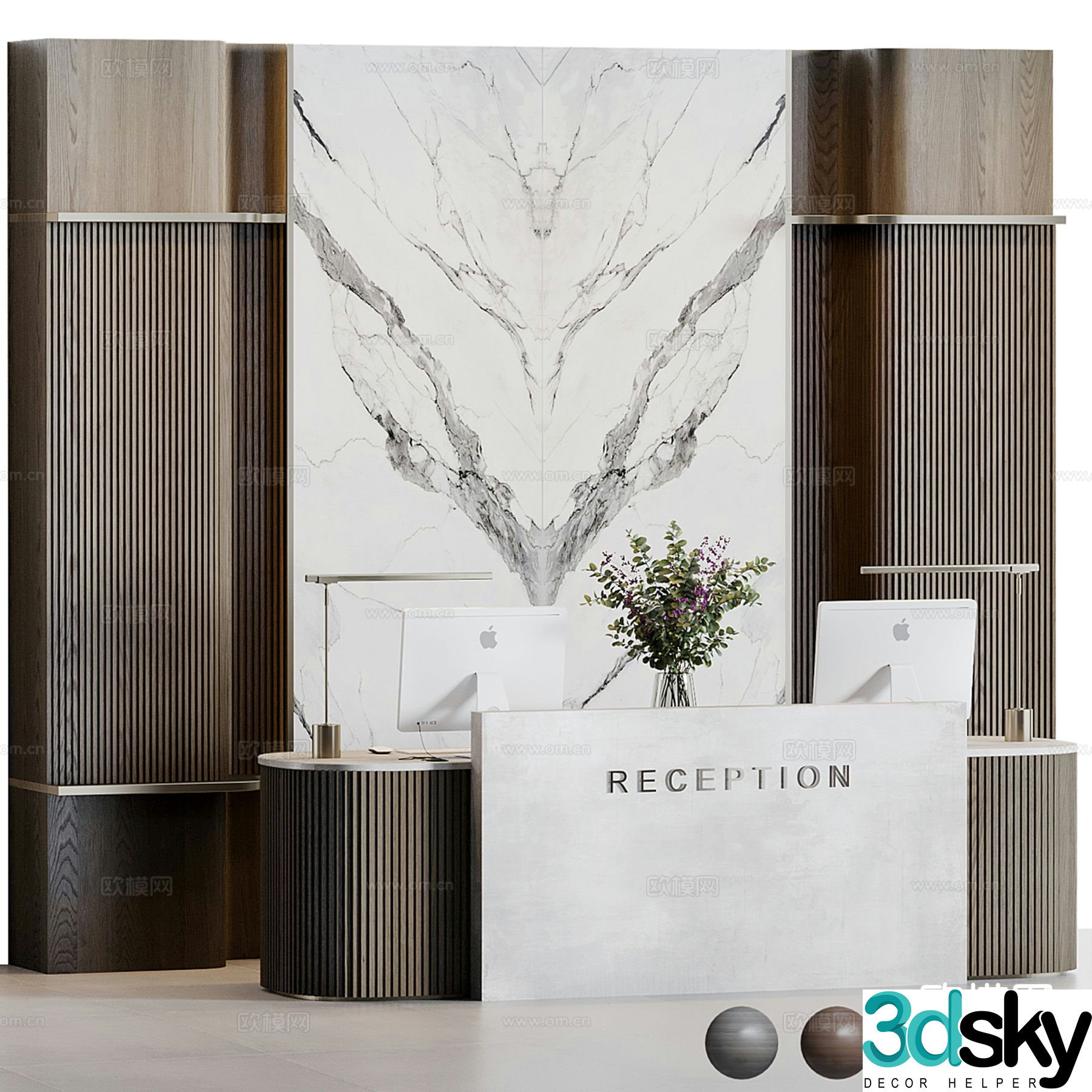 Modern hotel front desk service desk 3d model