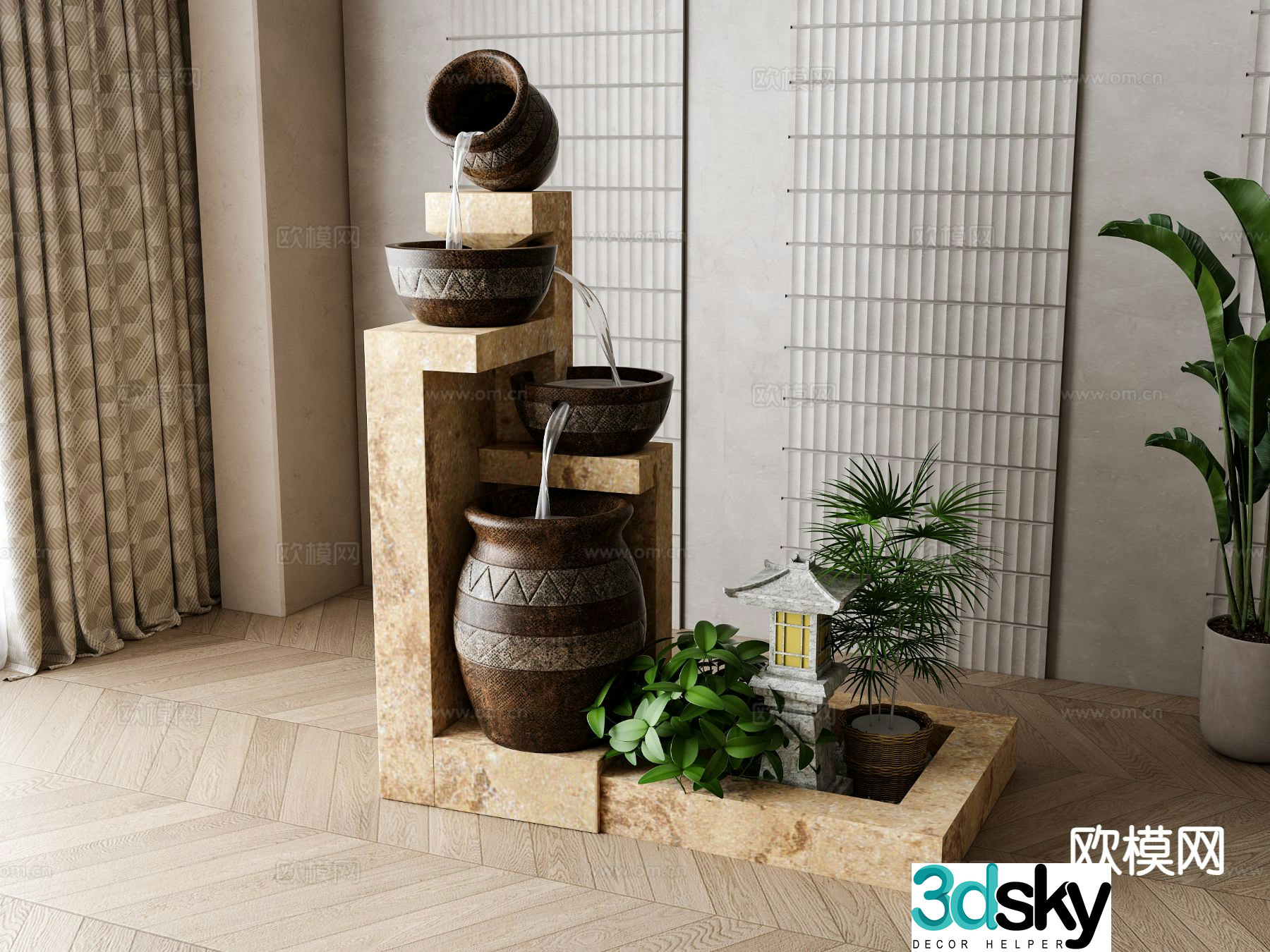 New Chinese style water bowl sketch flowing water sketch 3D model