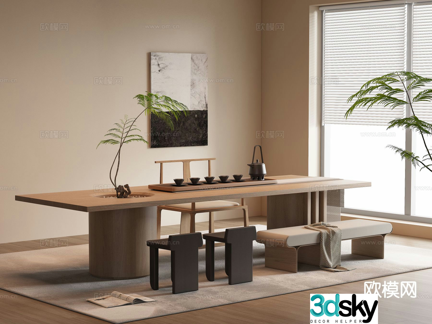 Modern tea table and chairs 3d model