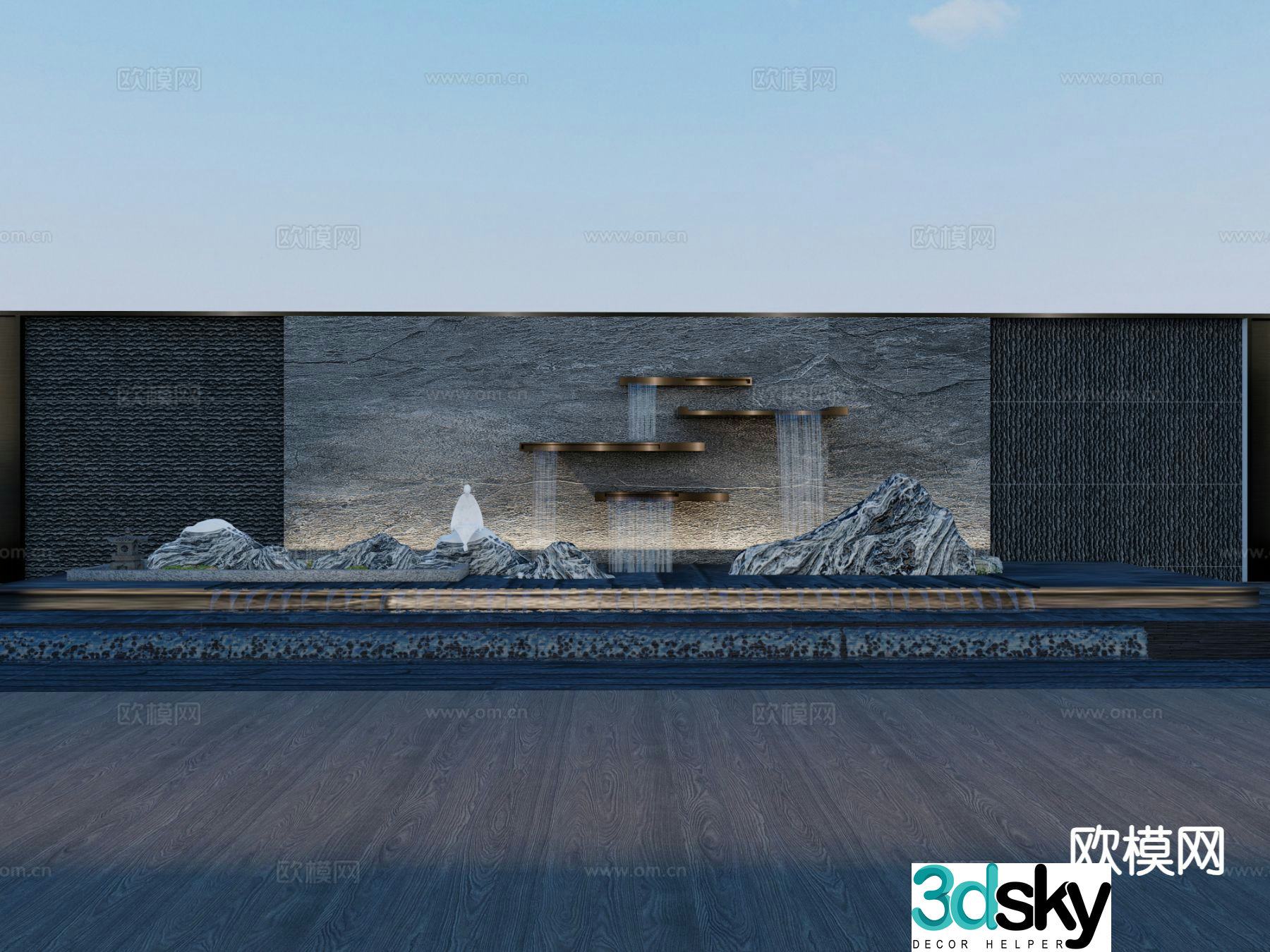 New Chinese style landscape wall courtyard landscape wall 3D model