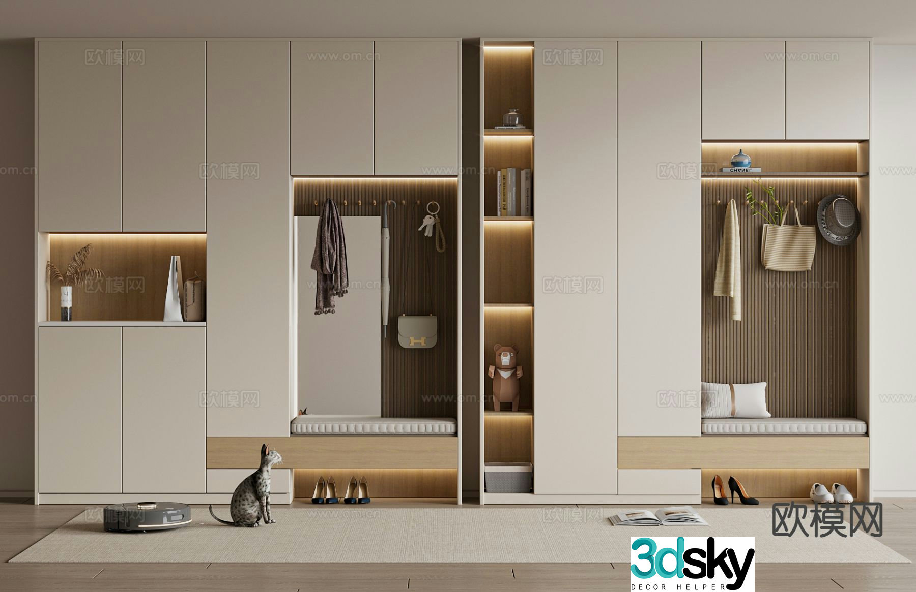 Cream style shoe cabinet 3d model