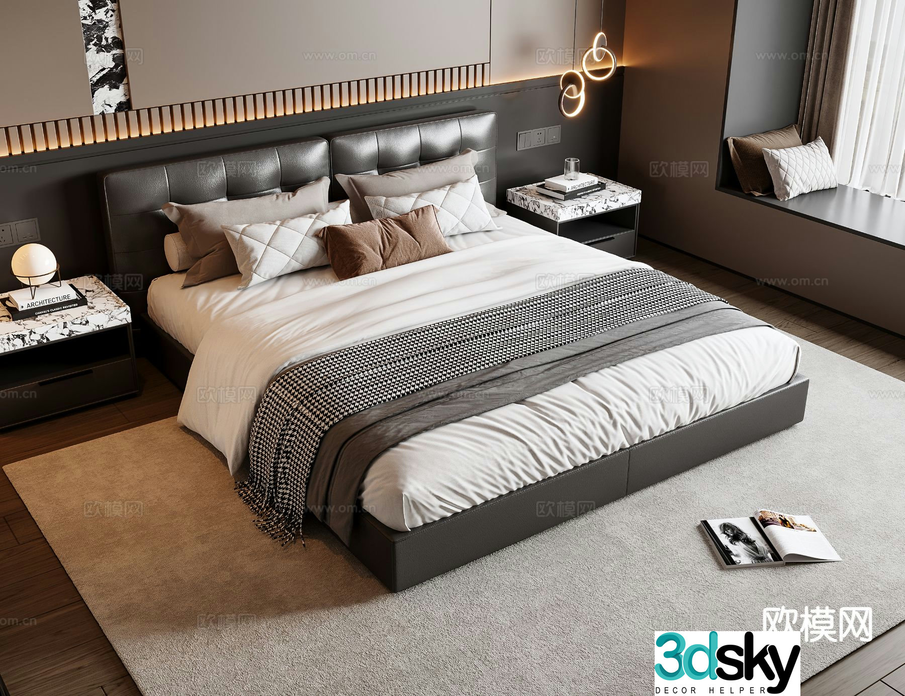 Italian double bed 3d model