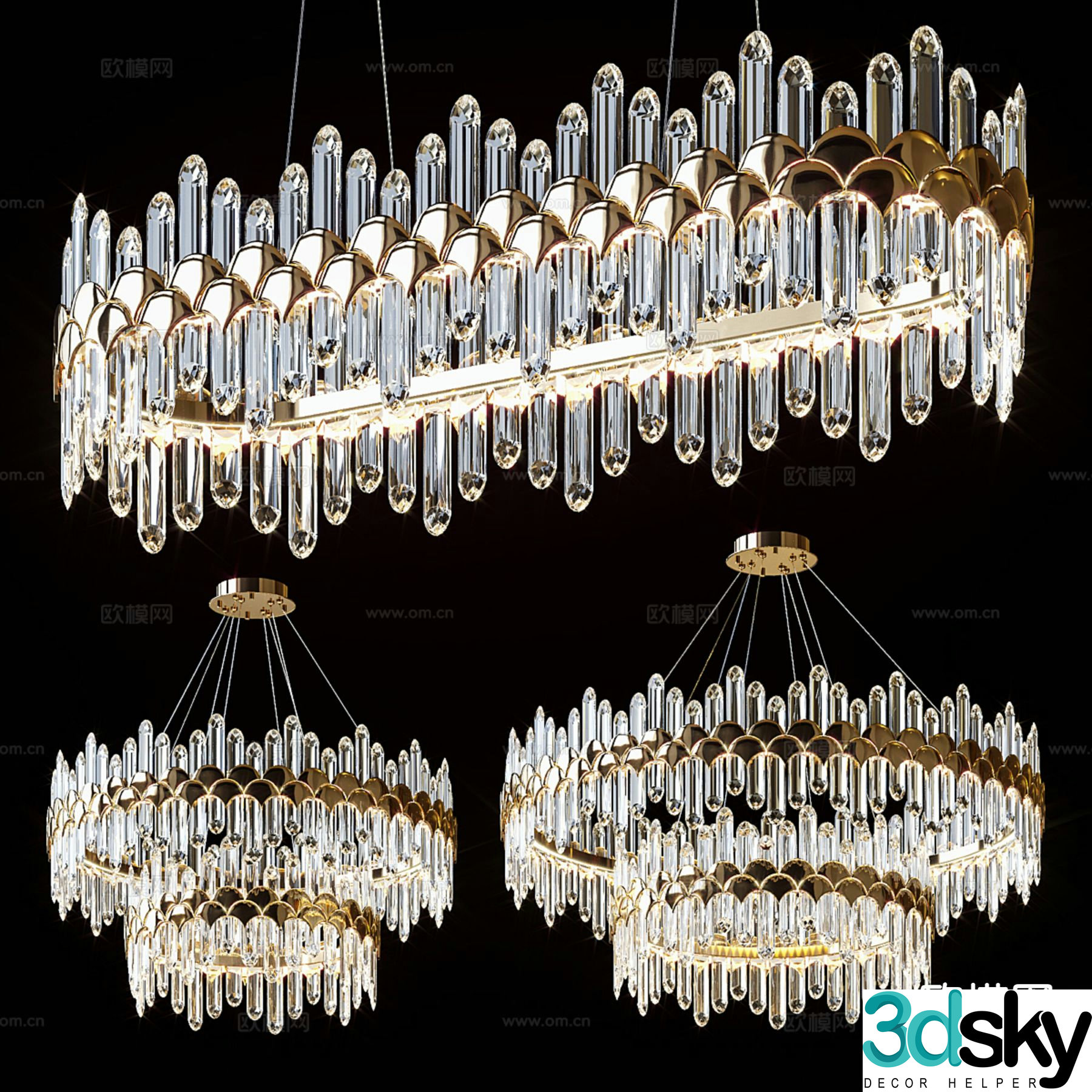 Light luxury ring chandelier crystal chandelier 3d model