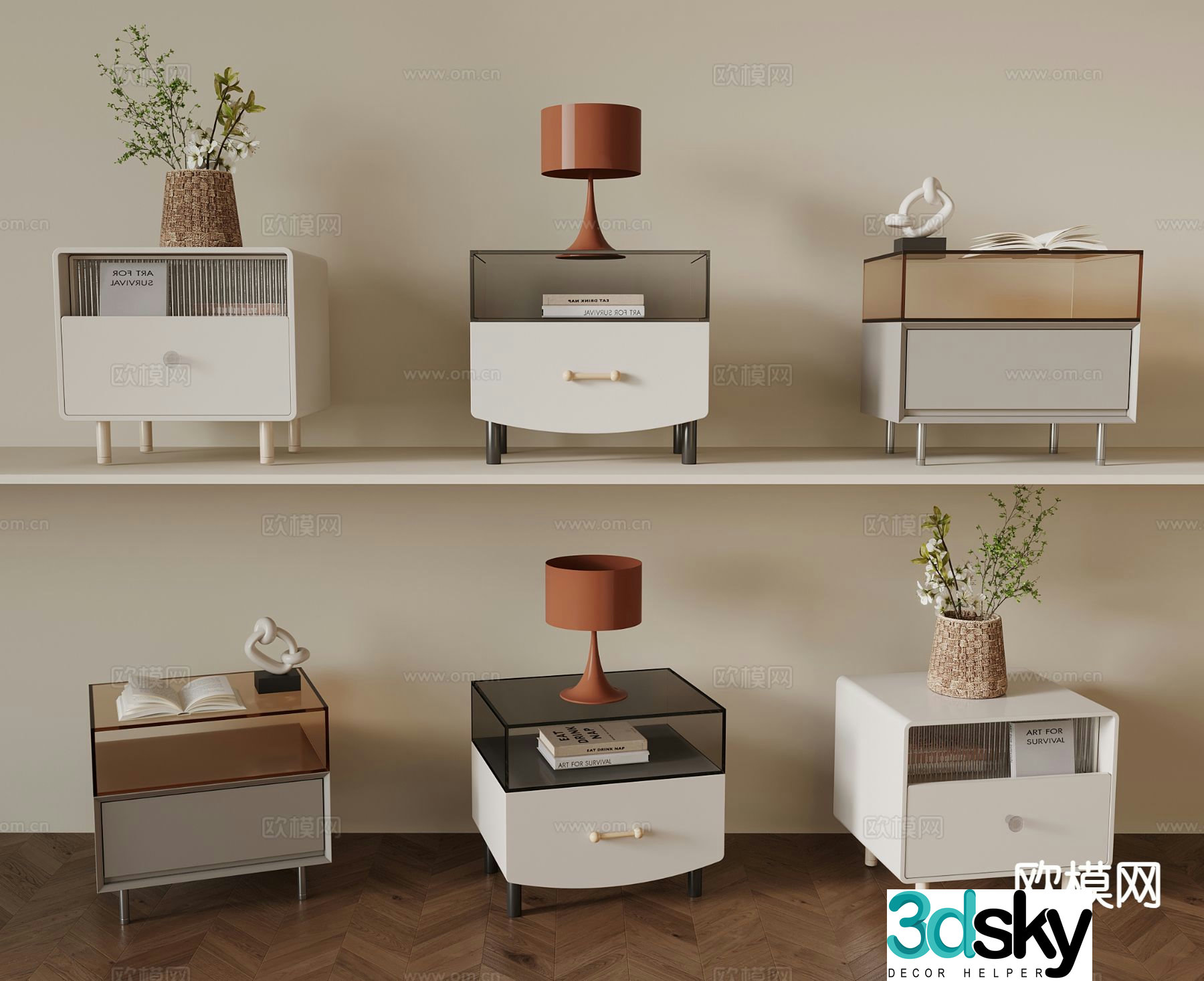 Cream style bedside table acrylic bedside table 3d model