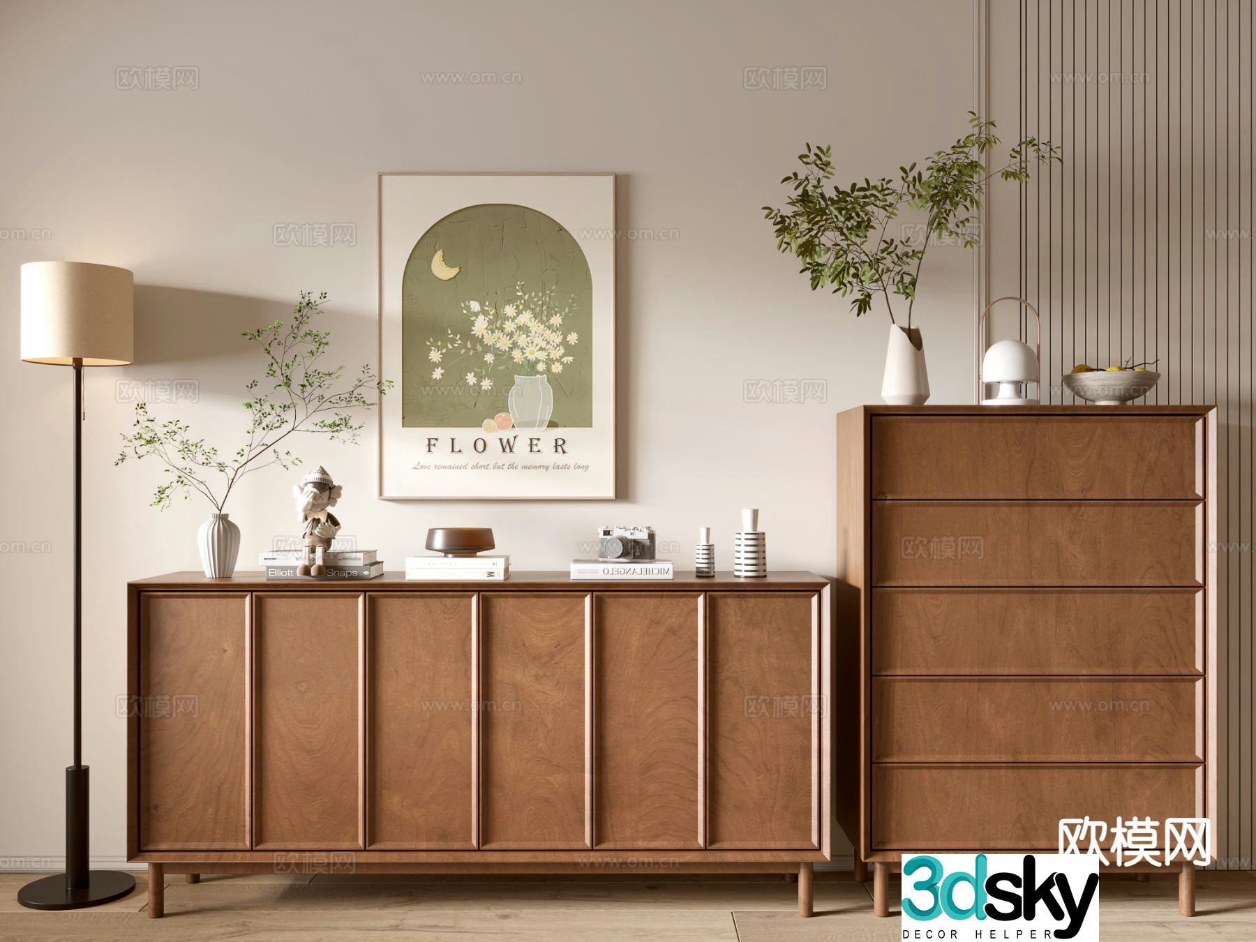 Medieval style side cabinet chest of drawers entrance cabinet 3D model