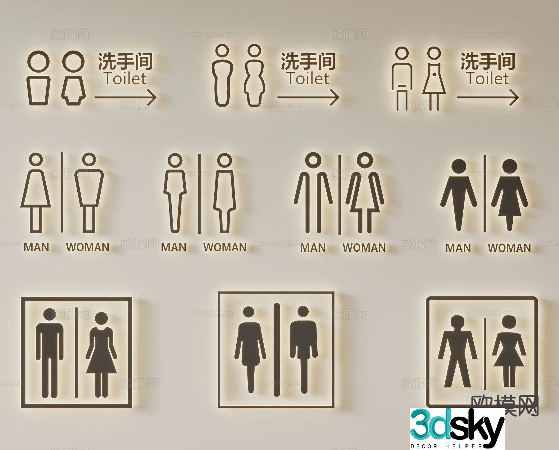 Bathroom sign, guide sign, sign, guide sign, house number 3D model