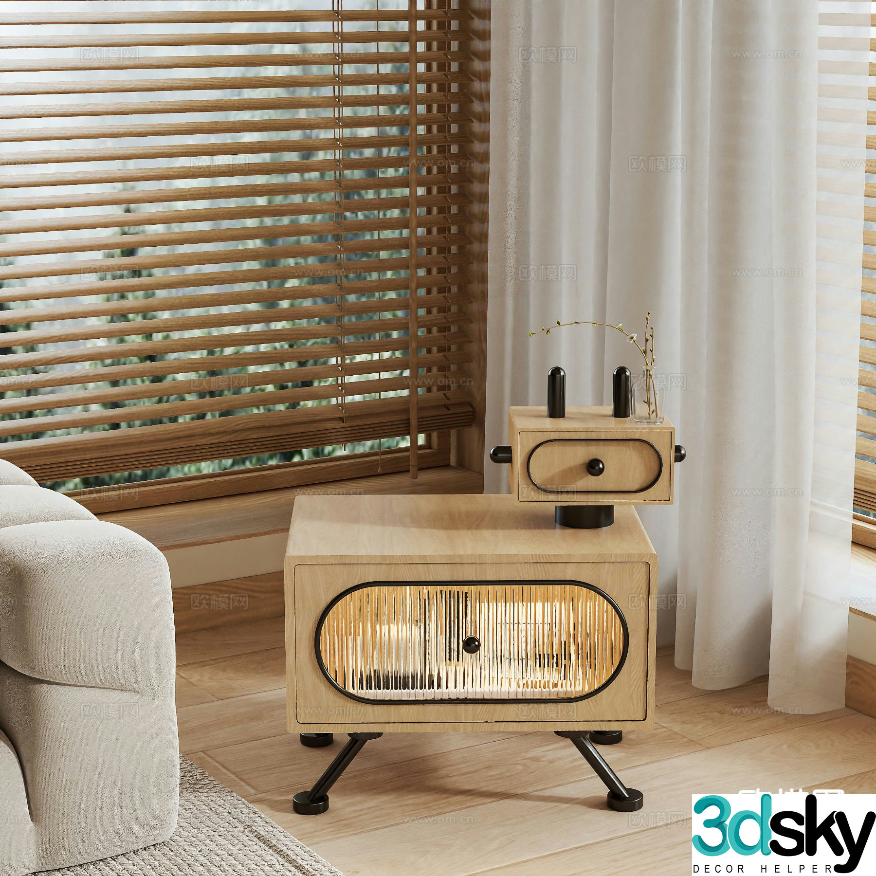 Log style bedside table 3d model