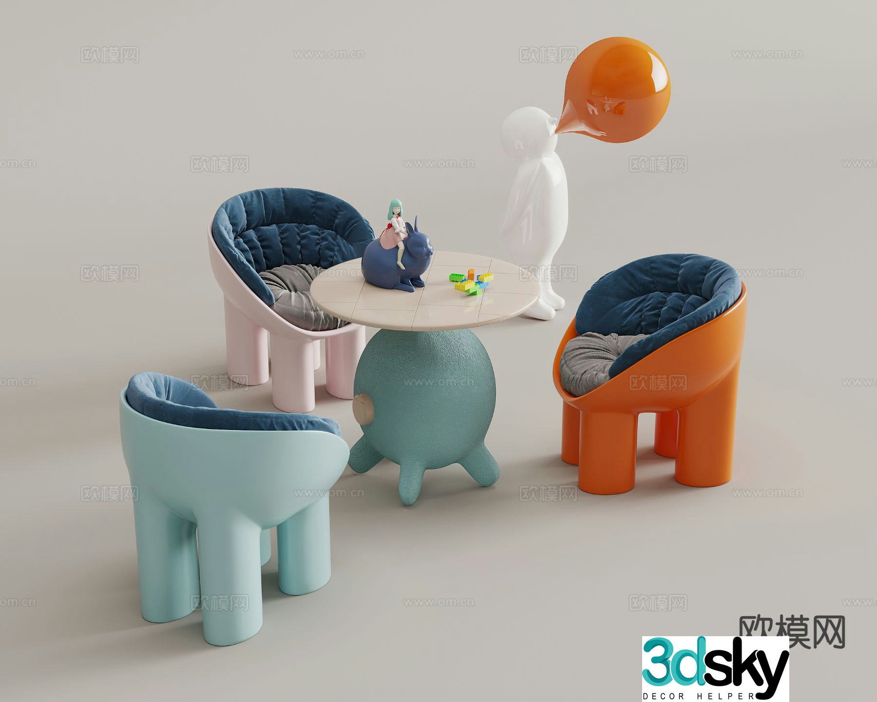 Modern children’s toy table leisure table and chairs 3d model