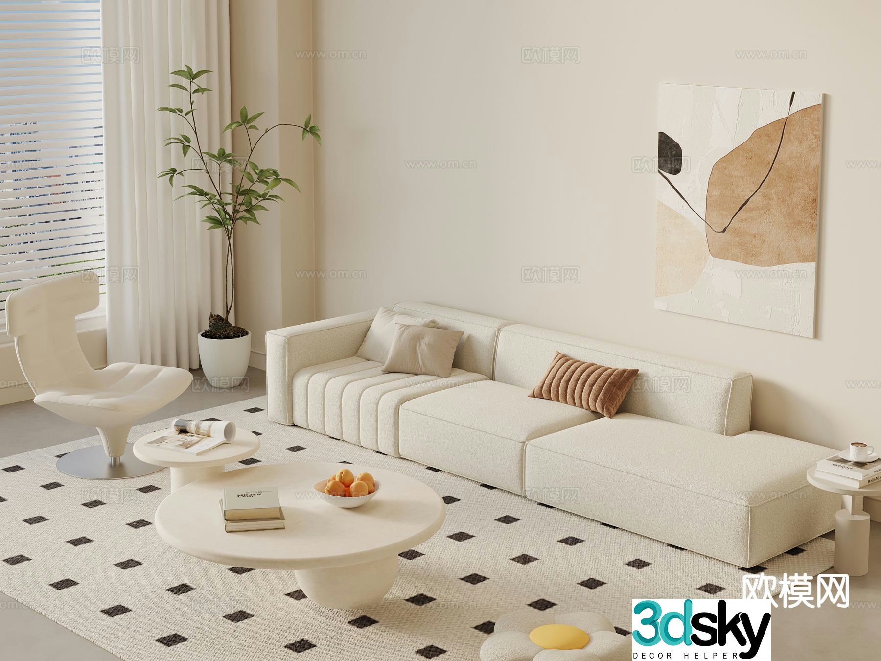 Cream style modular sofa 3d model