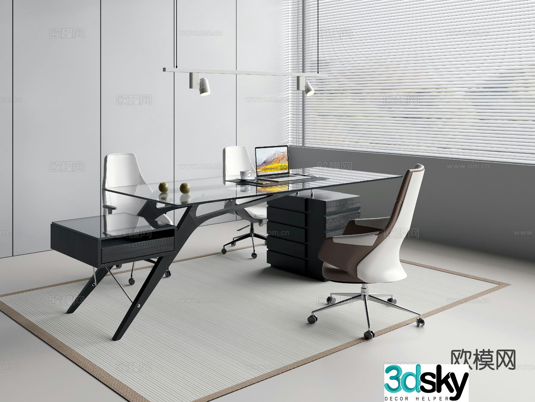 Office desk and chair desk table supervisor table 3d model