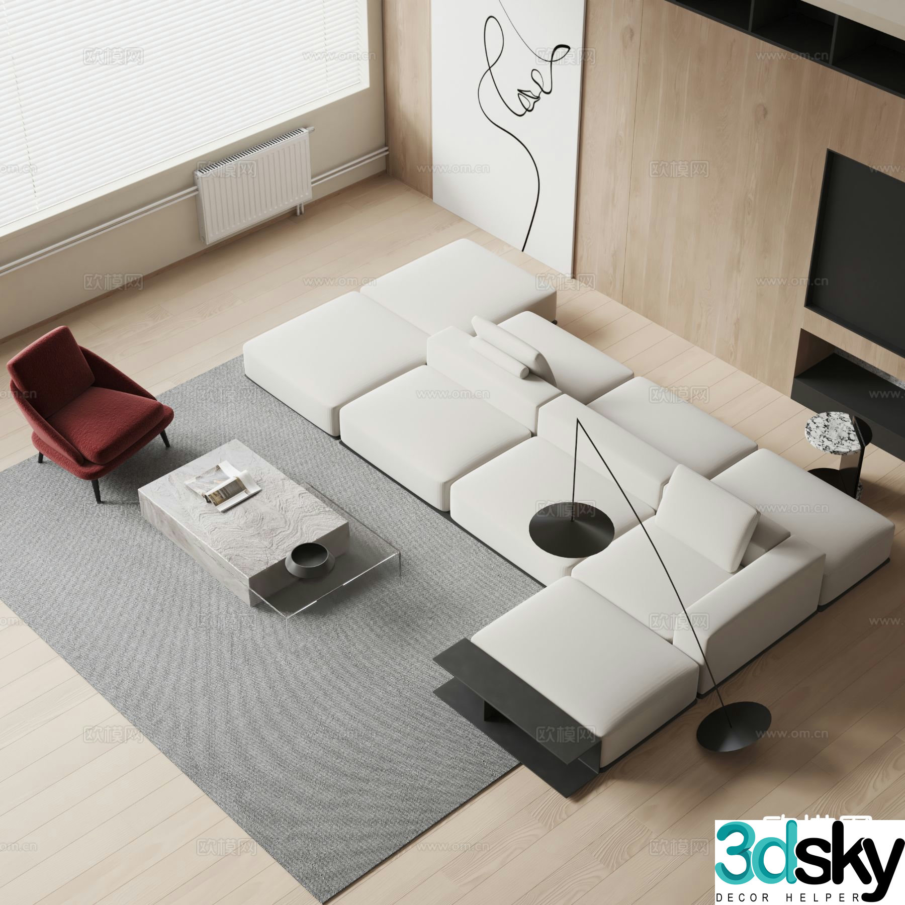 Modern backrest sofa modular sofa 3d model