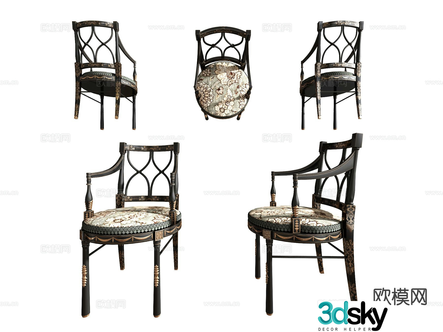 French chair armchair dining chair 3d model