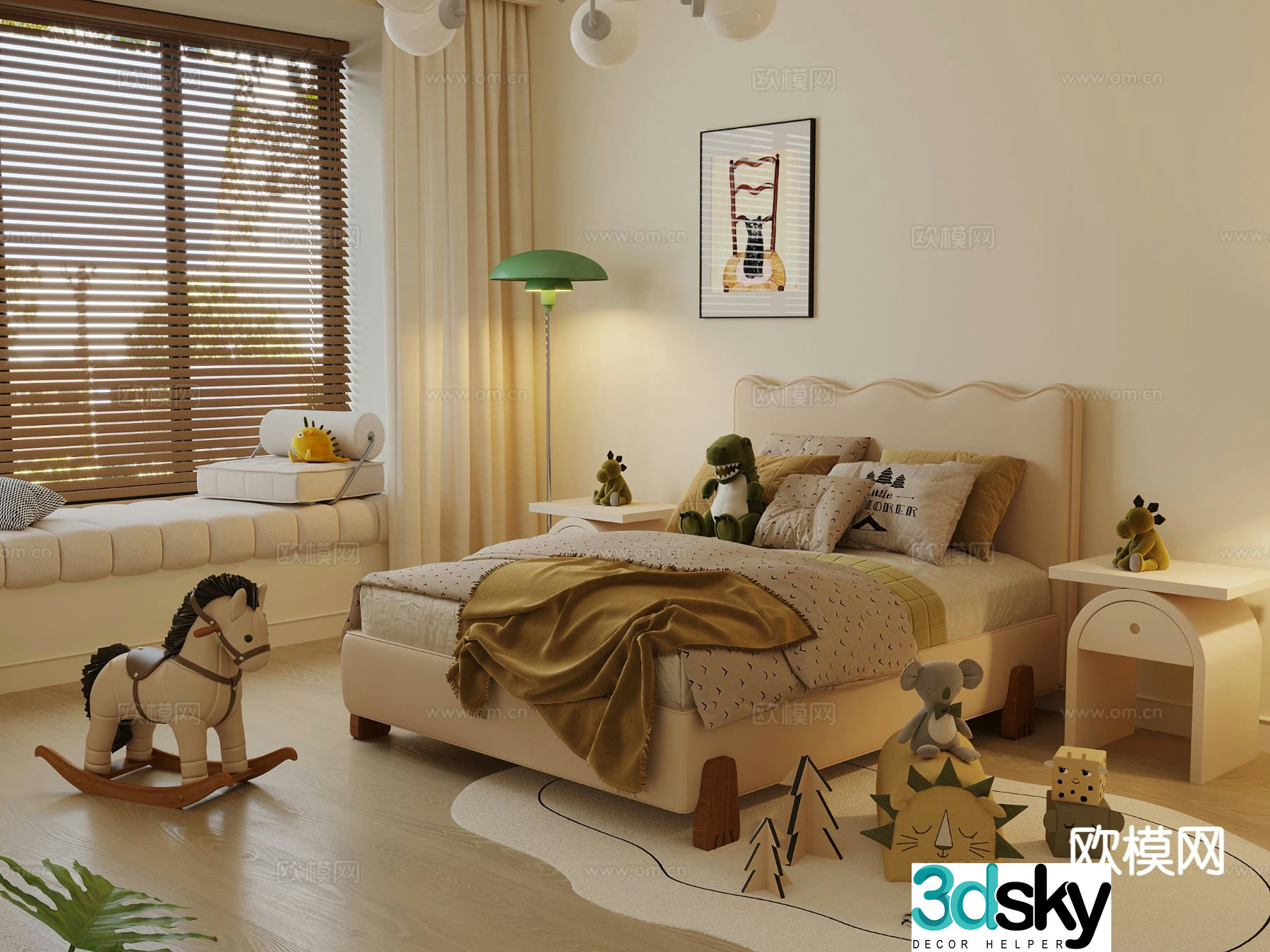 Cream style children’s bed 3d model