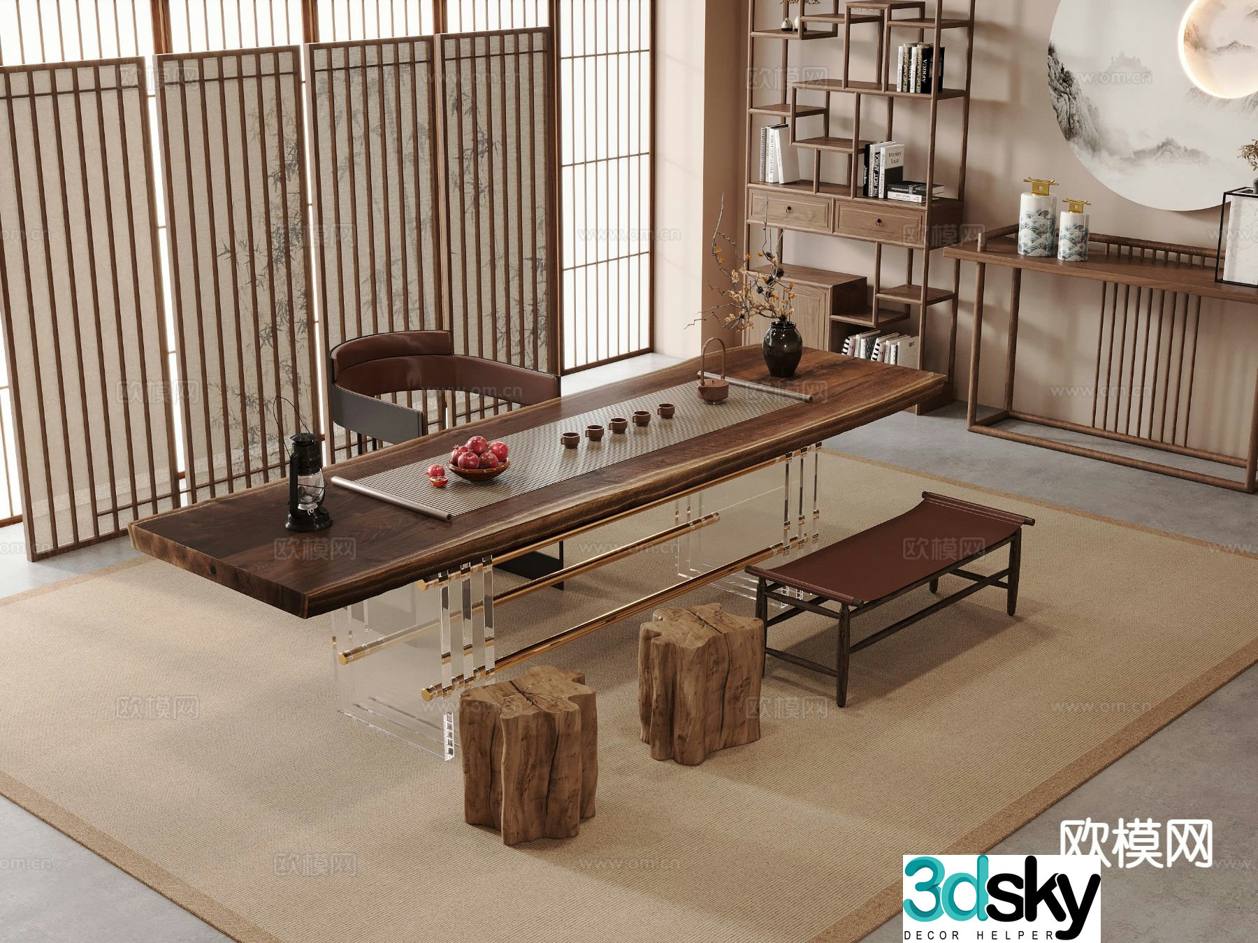 New Chinese tea table and chair Acrylic tea table 3D model