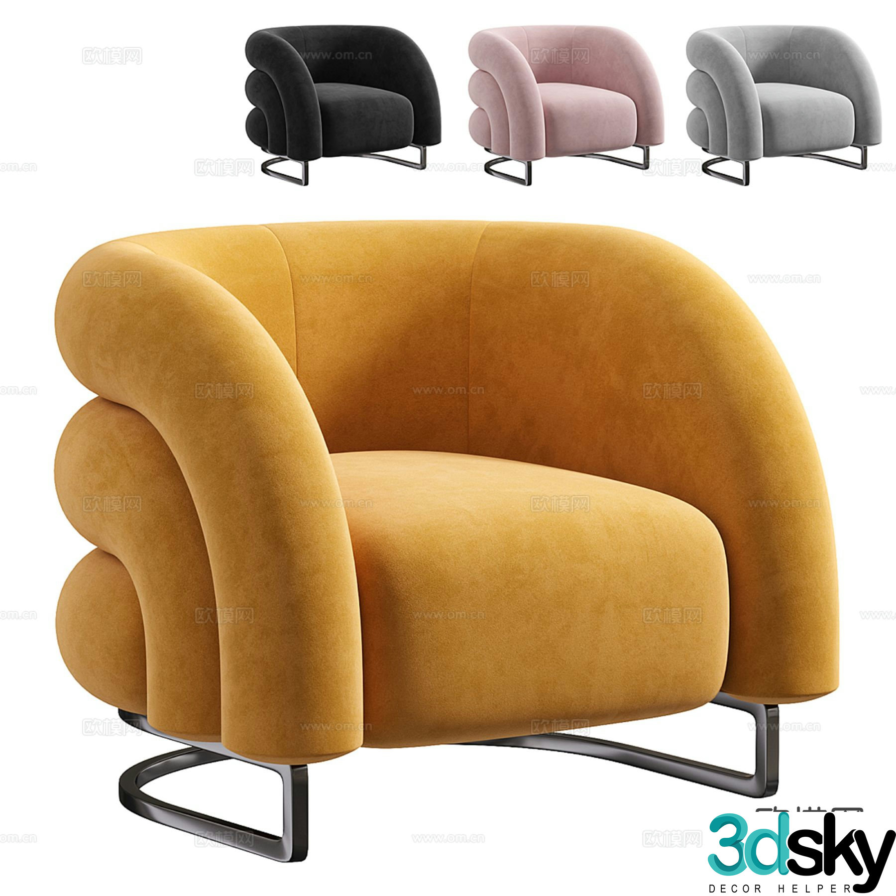 Light luxury style sofa leisure sofa single sofa 3D model