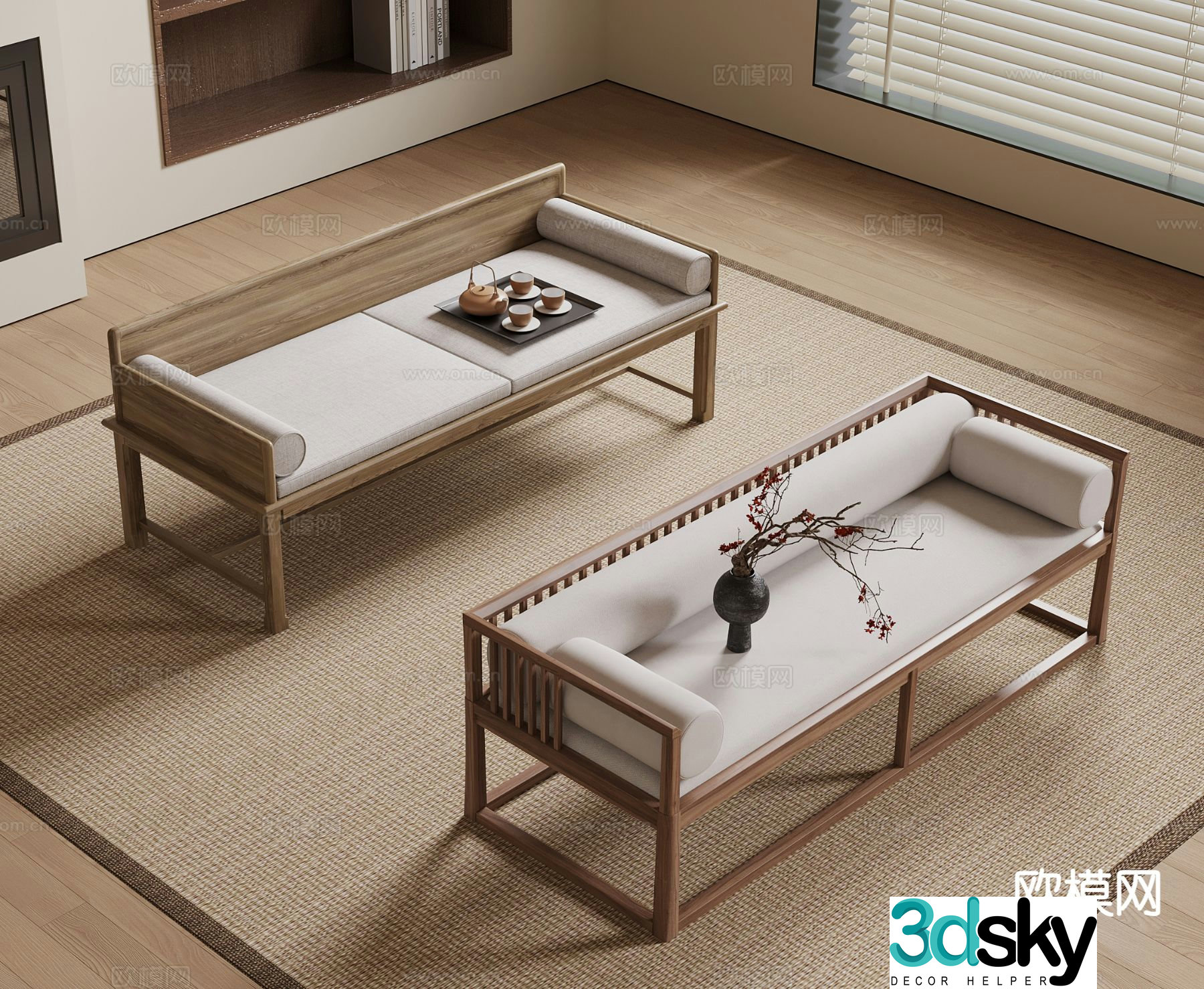 New Chinese style Luohan bed Luohan collapse 3D model