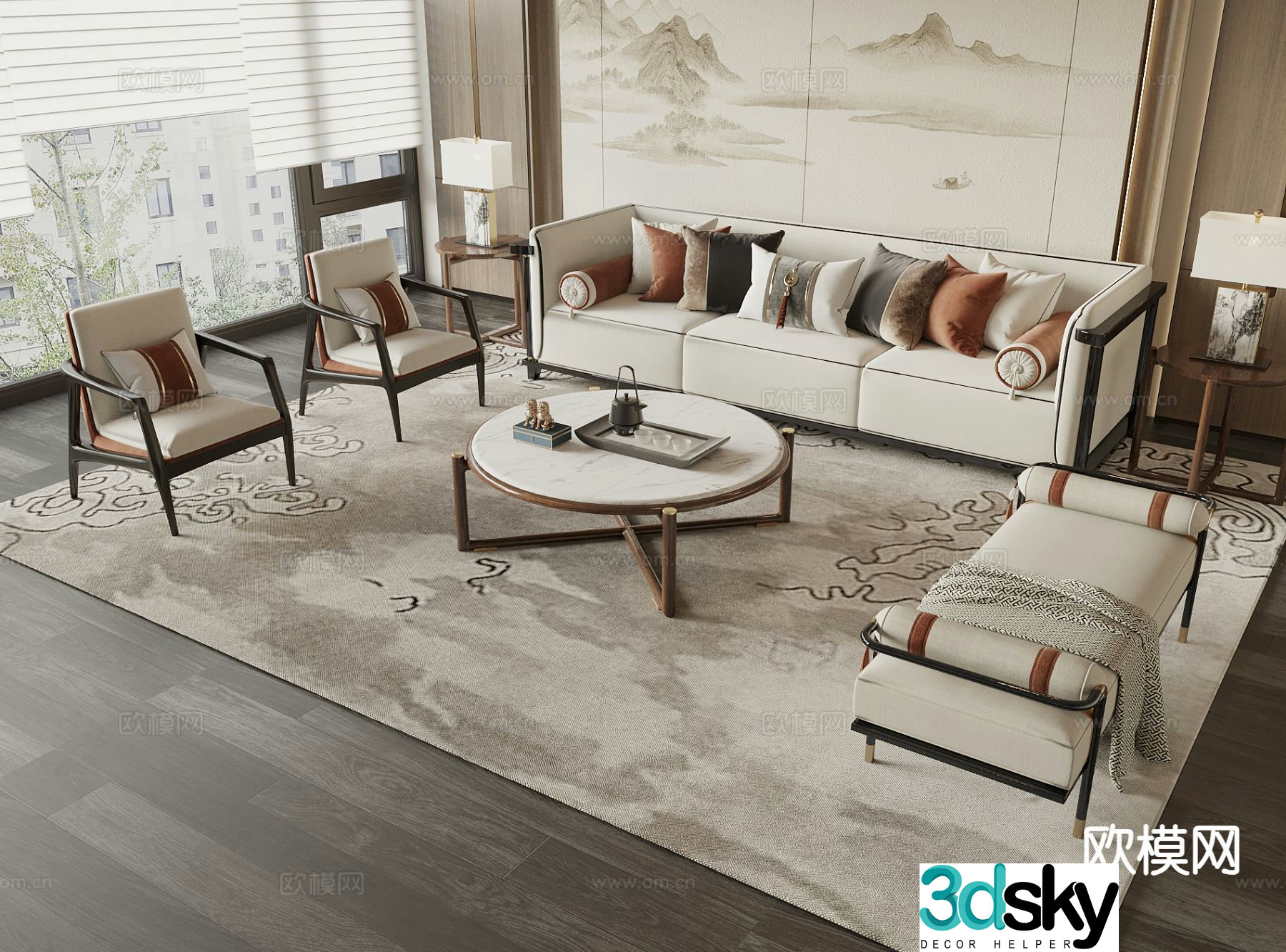 New Chinese style sofa modular sofa 3d model