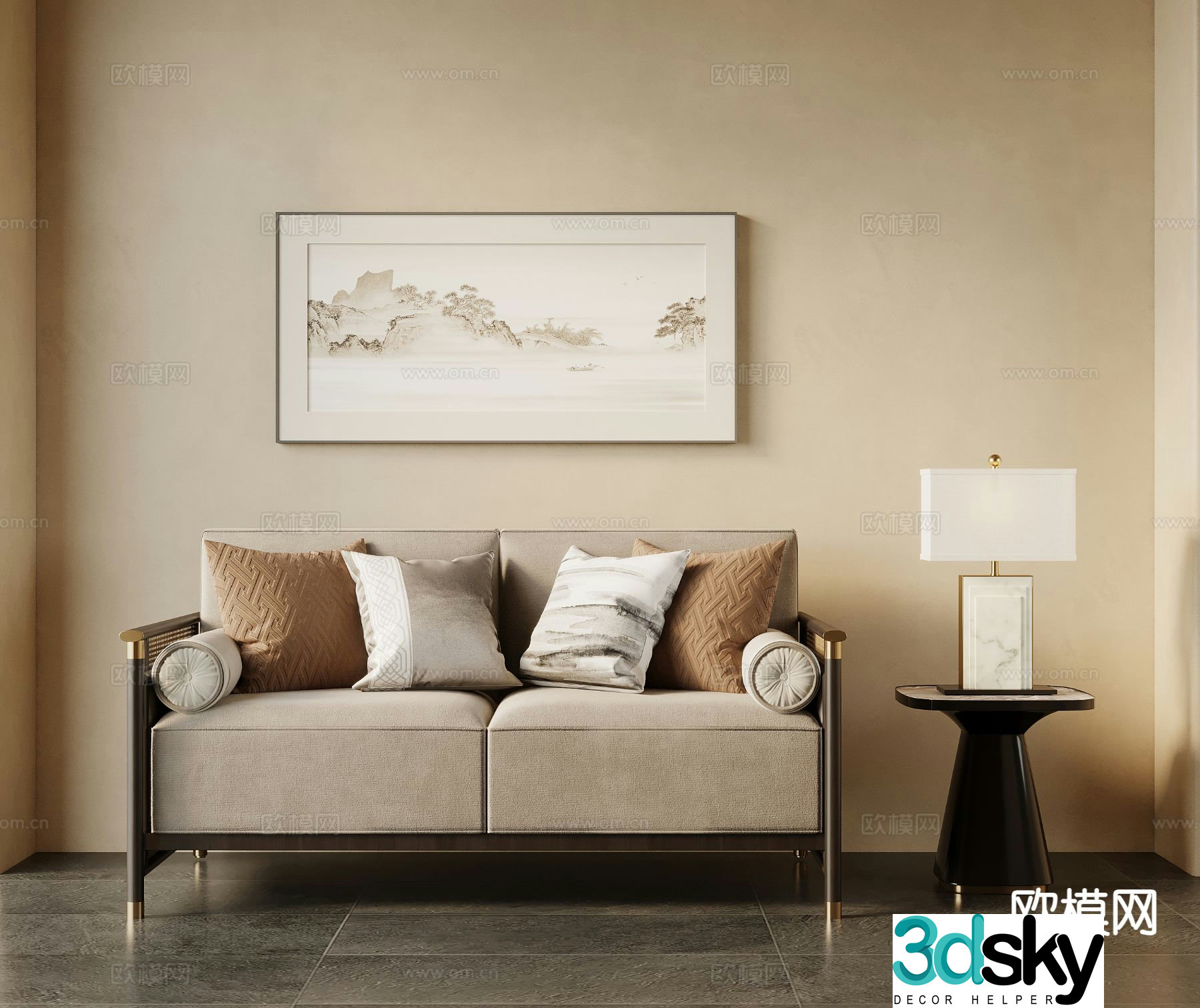 New Chinese style double sofa 3d model