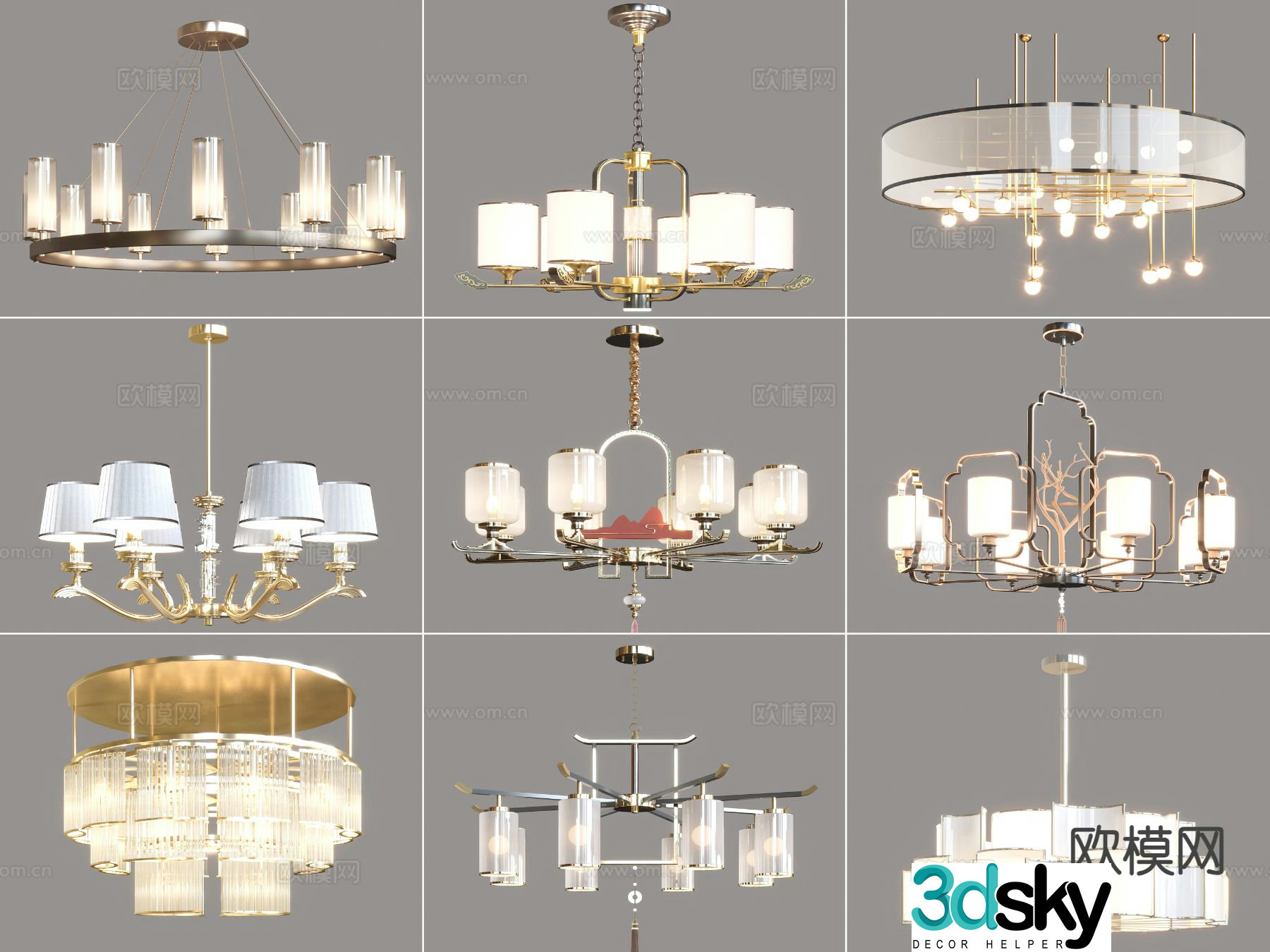New Chinese chandeliers Multi-head chandeliers Zen chandeliers 3D model