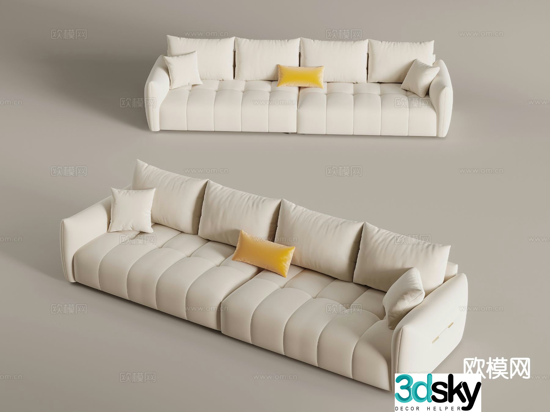 Cream style three-seat sofa 3D model