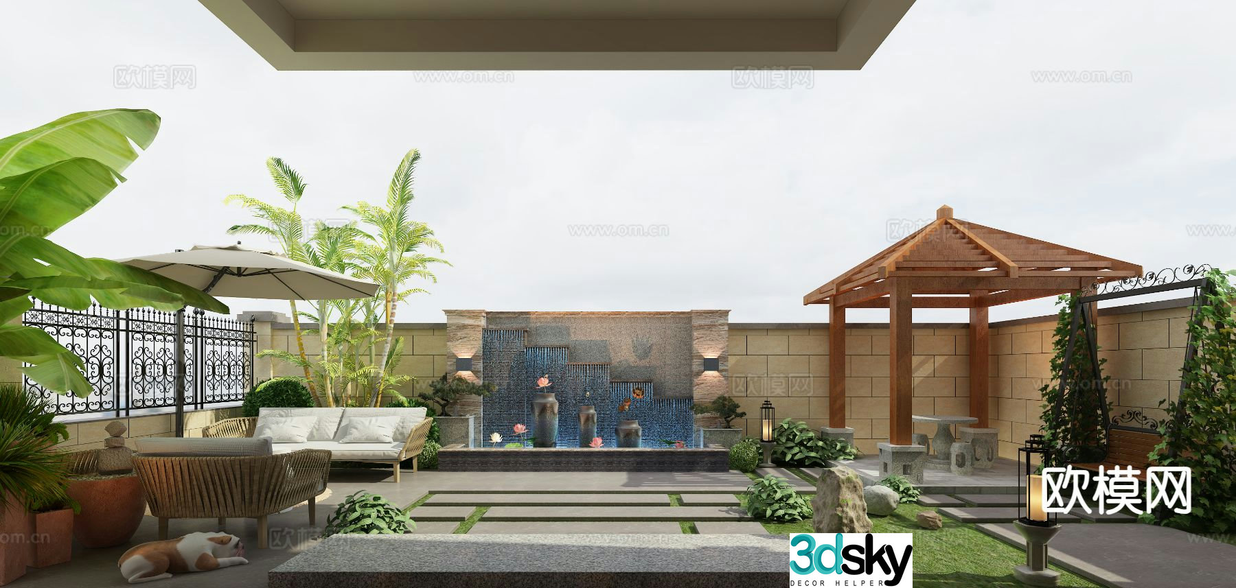 New Chinese style courtyard landscape 3D model