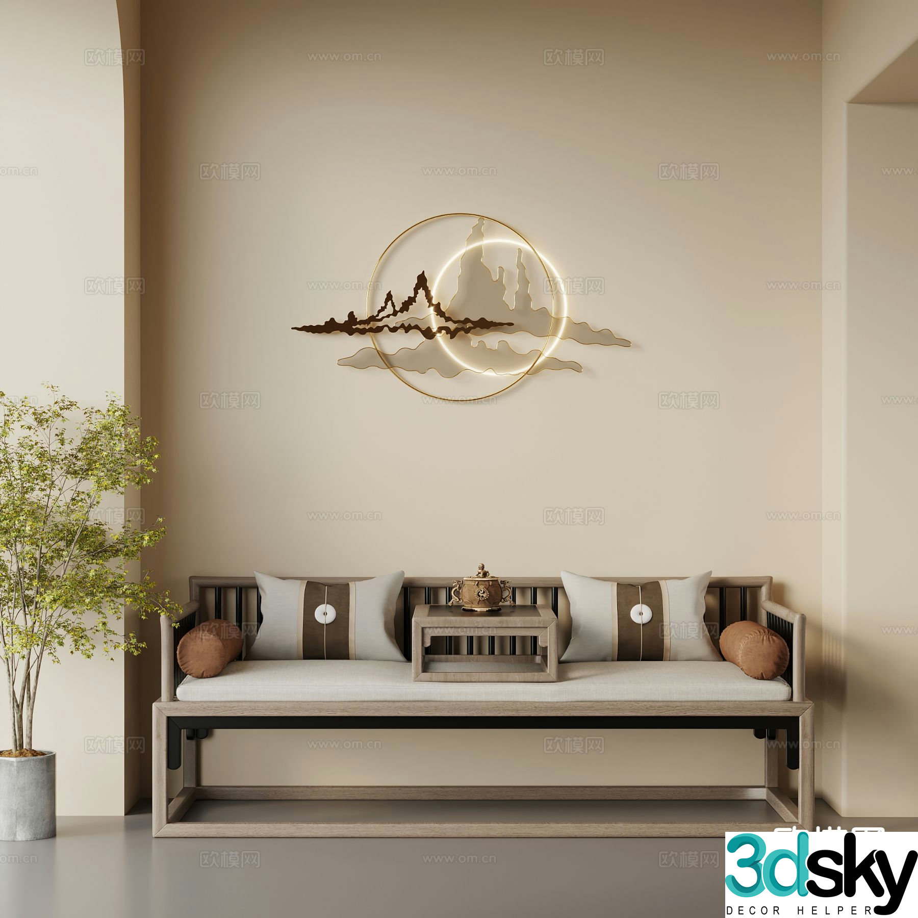 New Chinese style Luohan bed Luohan collapse 3D model