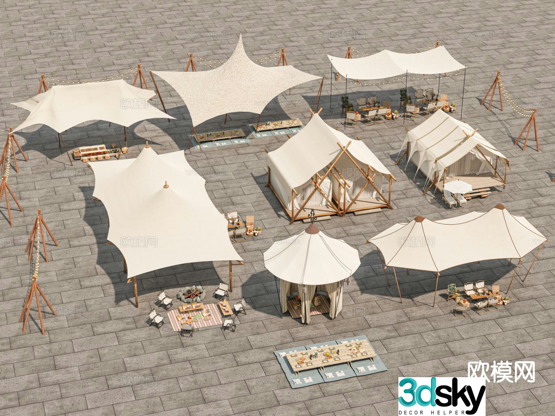 Modern tent camp camping tent 3d model