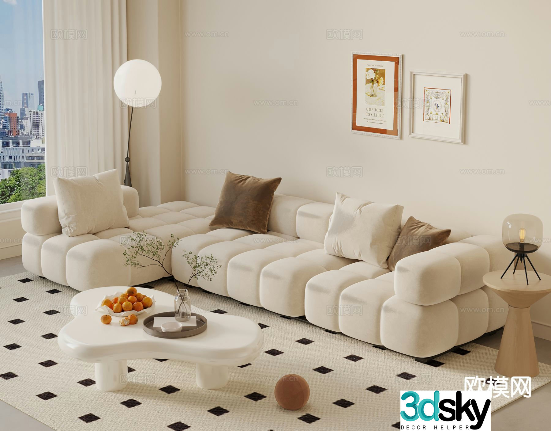 Cream style sofa corner sofa 3d model