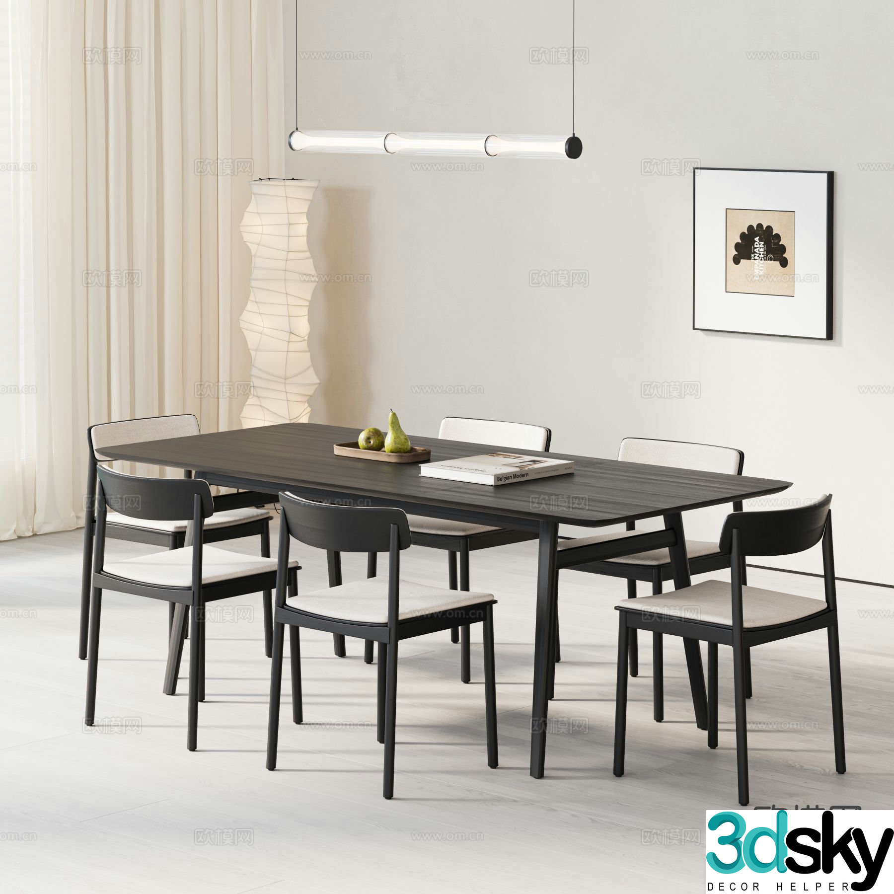 Medieval style dining table and chairs 3d model