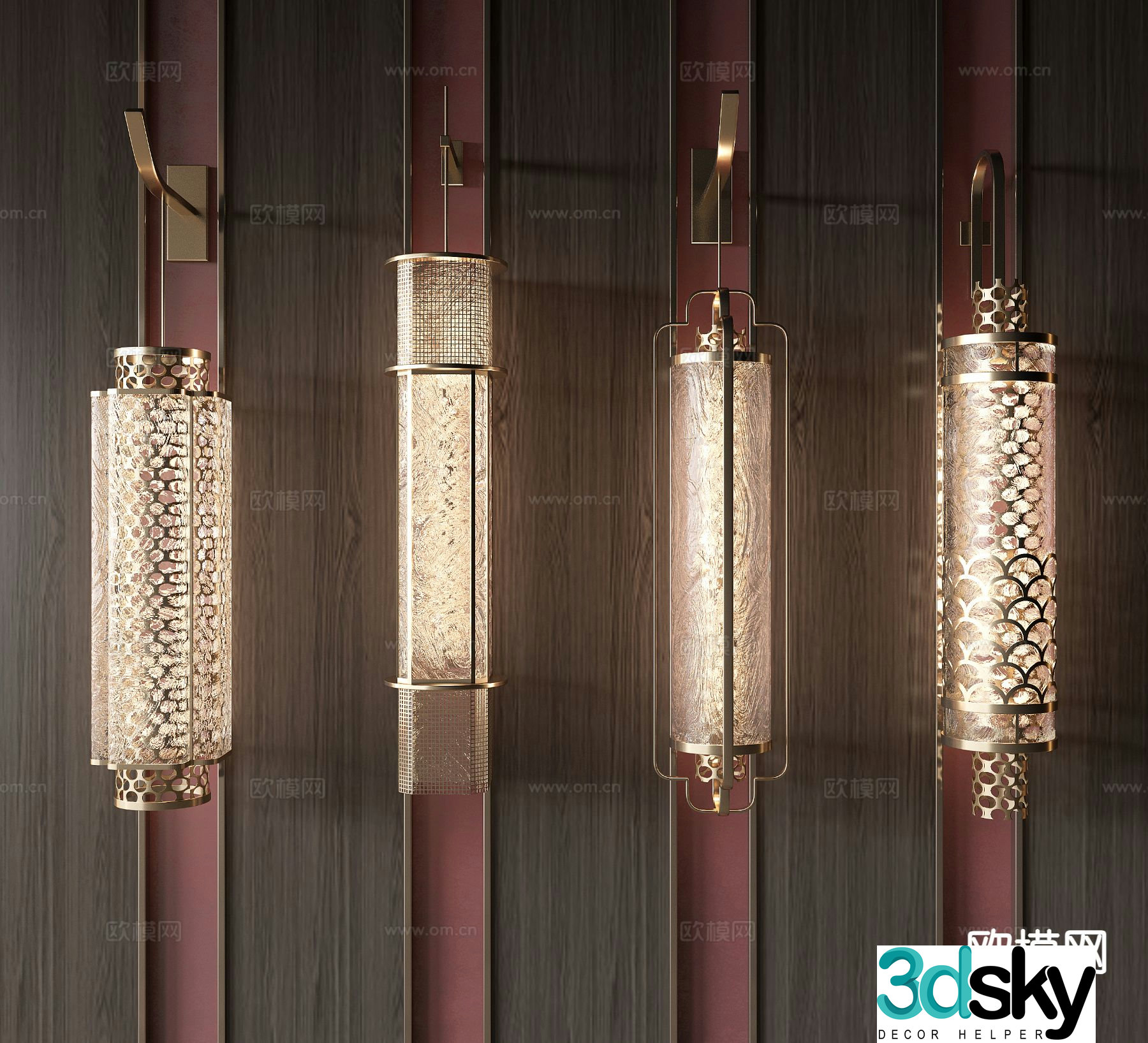 New Chinese style wall lamp Long strip wall lamp Metal wall lamp Crystal wall lamp 3D model
